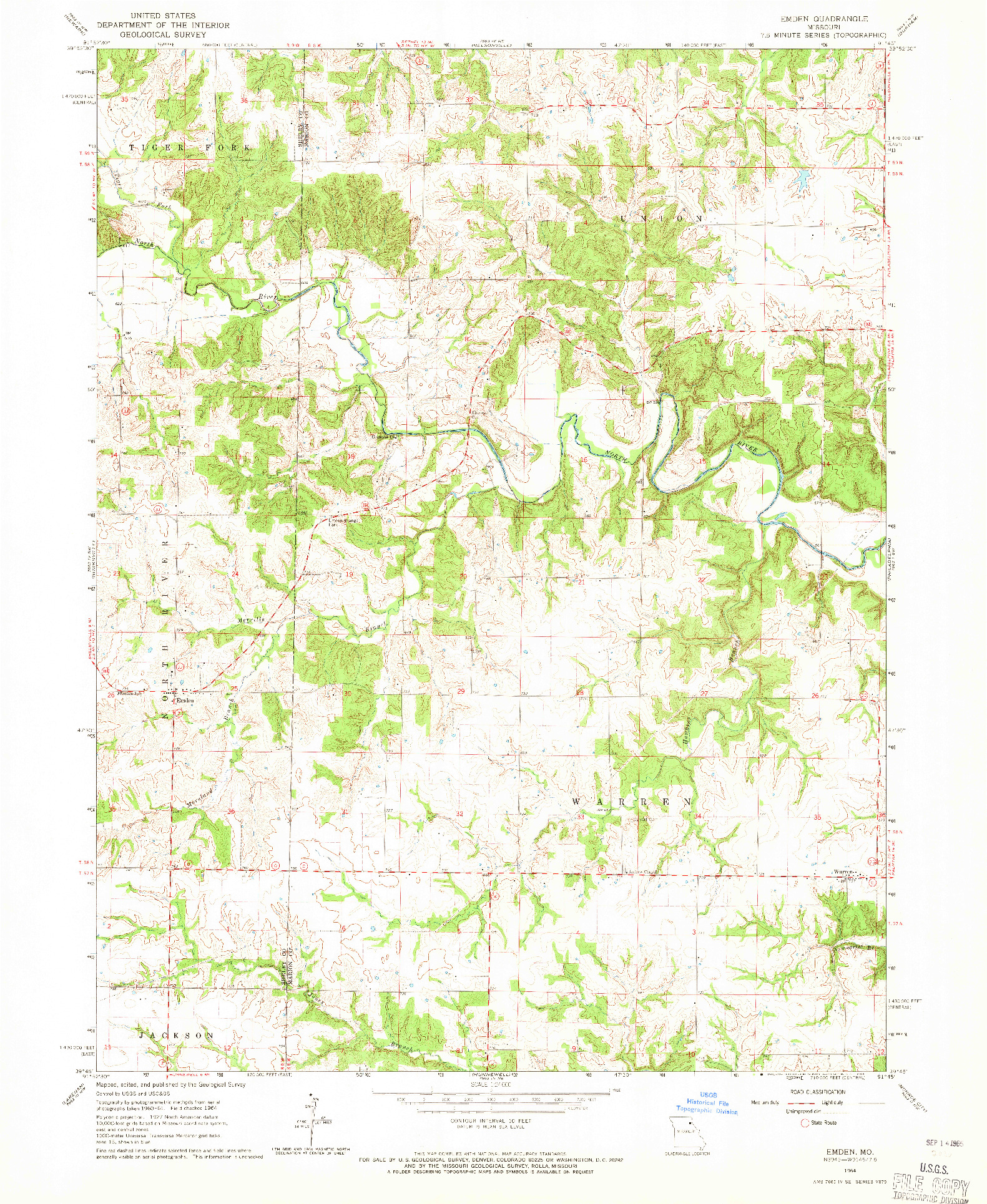 USGS 1:24000-SCALE QUADRANGLE FOR EMDEN, MO 1964