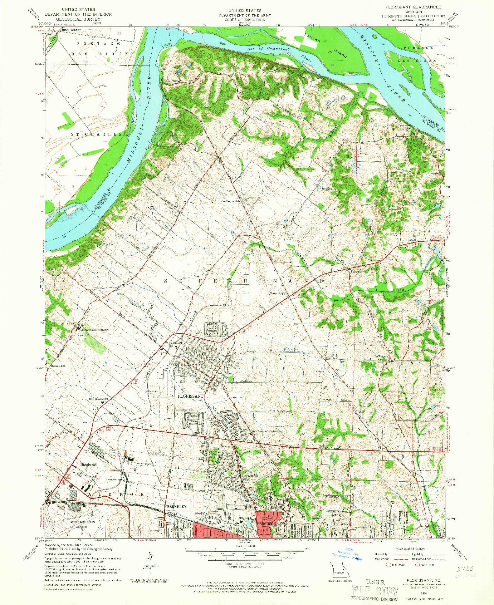 USGS 1:24000-SCALE QUADRANGLE FOR FLORISSANT, MO 1954