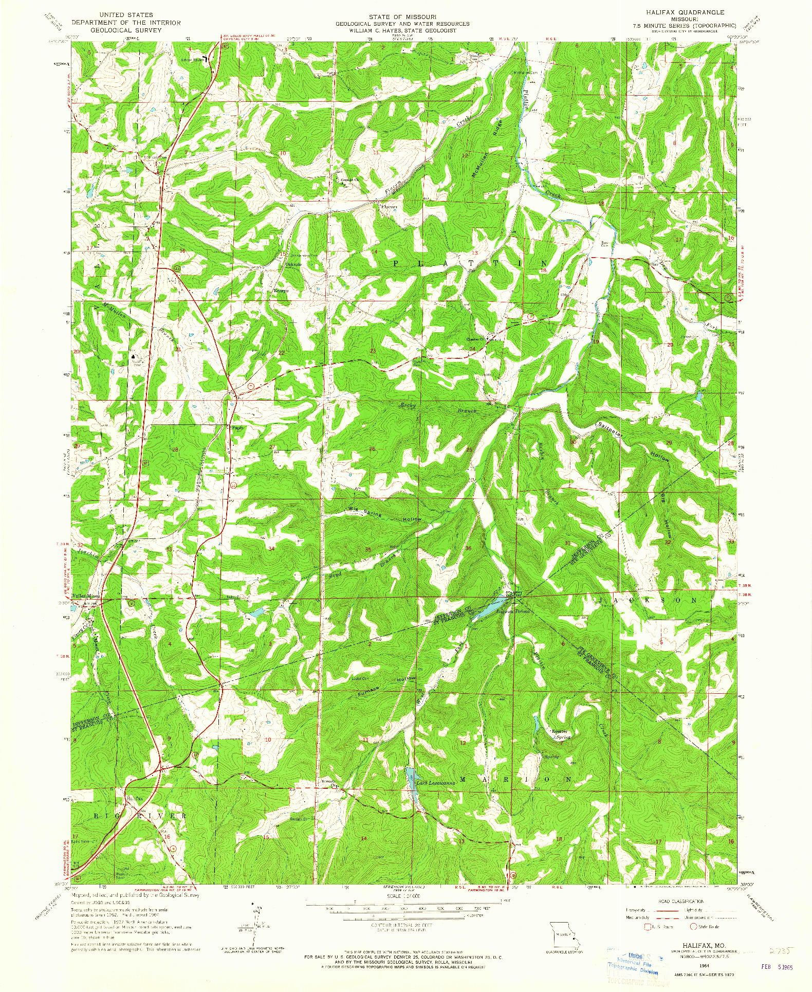 USGS 1:24000-SCALE QUADRANGLE FOR HALIFAX, MO 1964