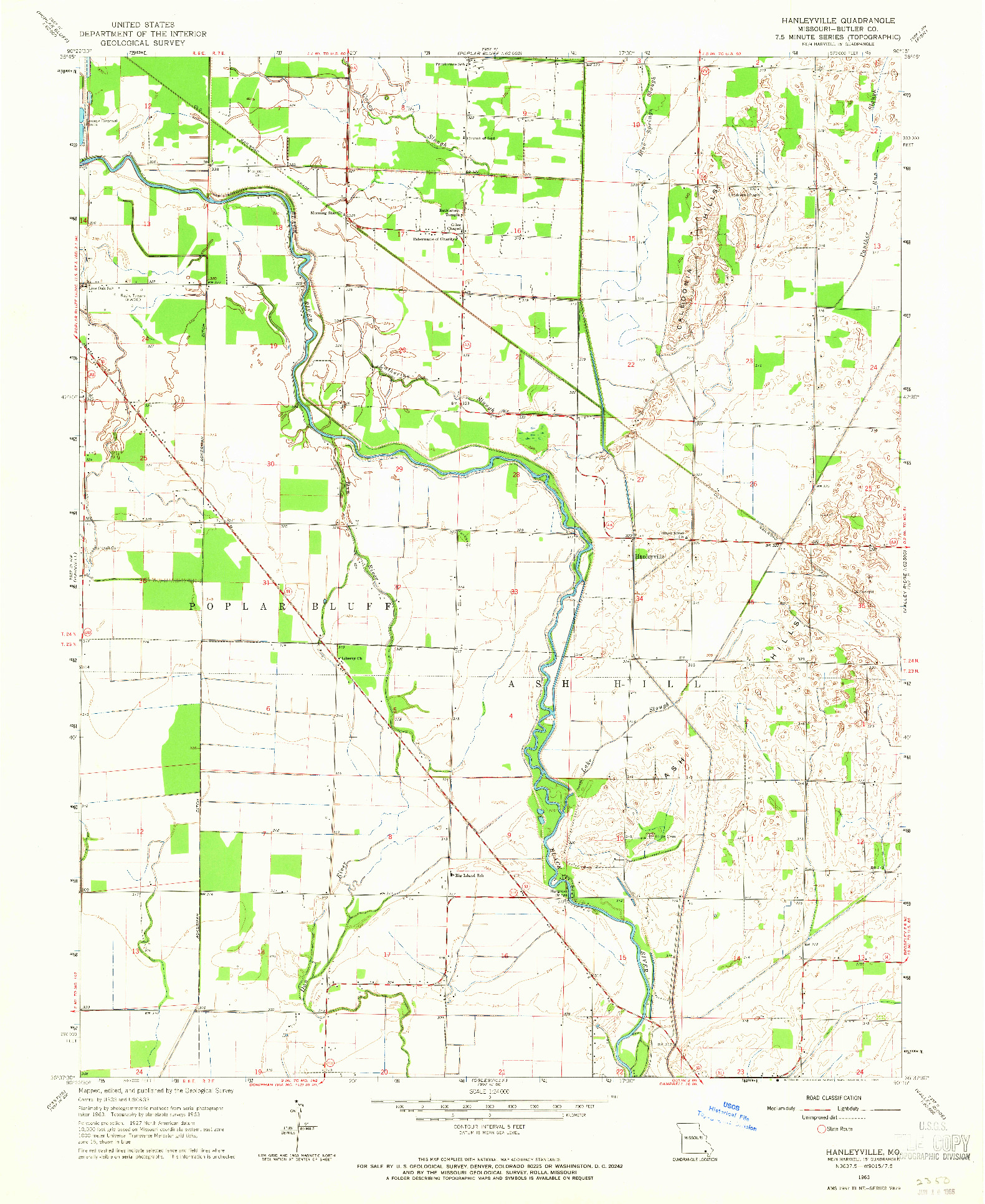 USGS 1:24000-SCALE QUADRANGLE FOR HANLEYVILLE, MO 1963