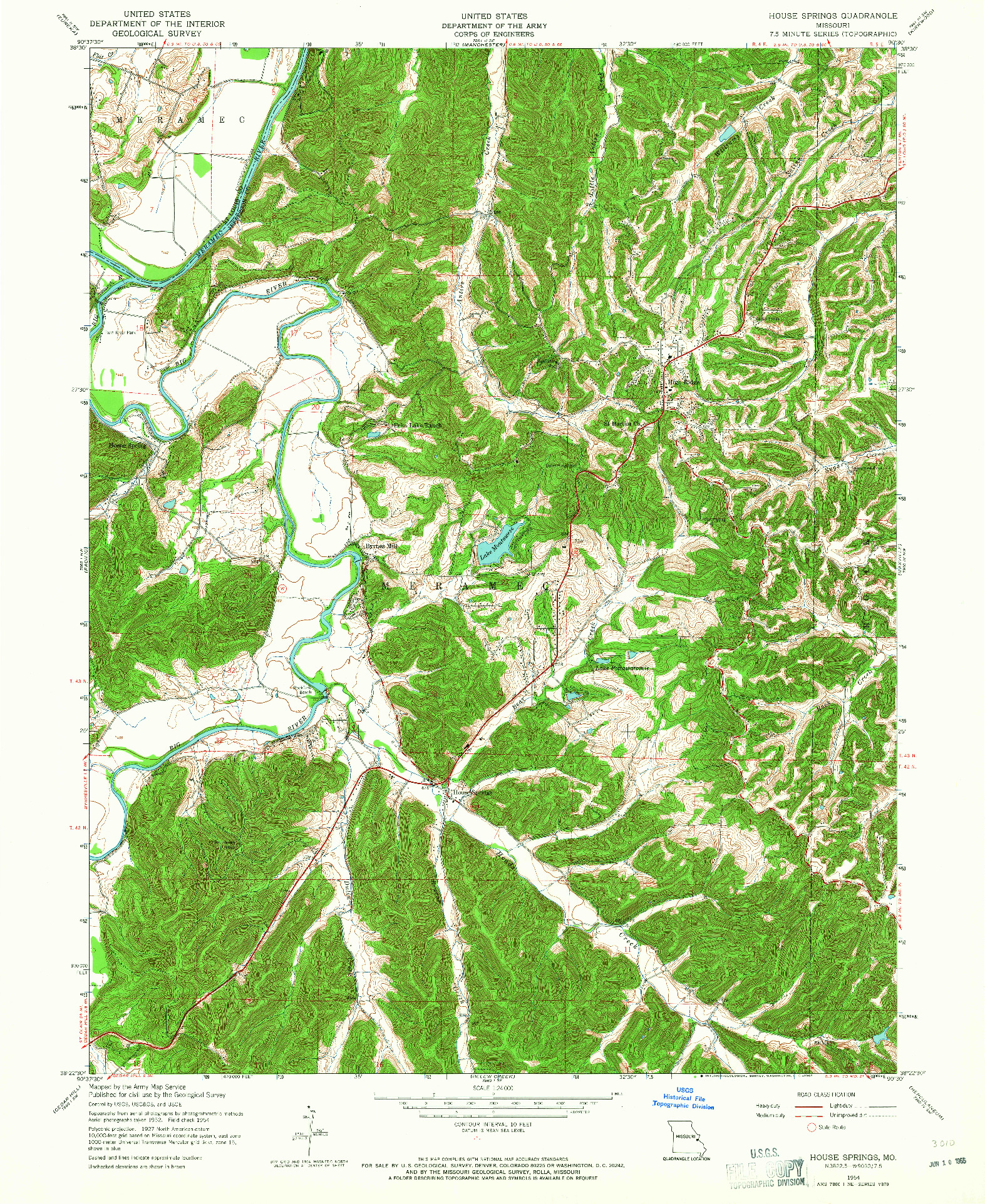 USGS 1:24000-SCALE QUADRANGLE FOR HOUSE SPRINGS, MO 1954