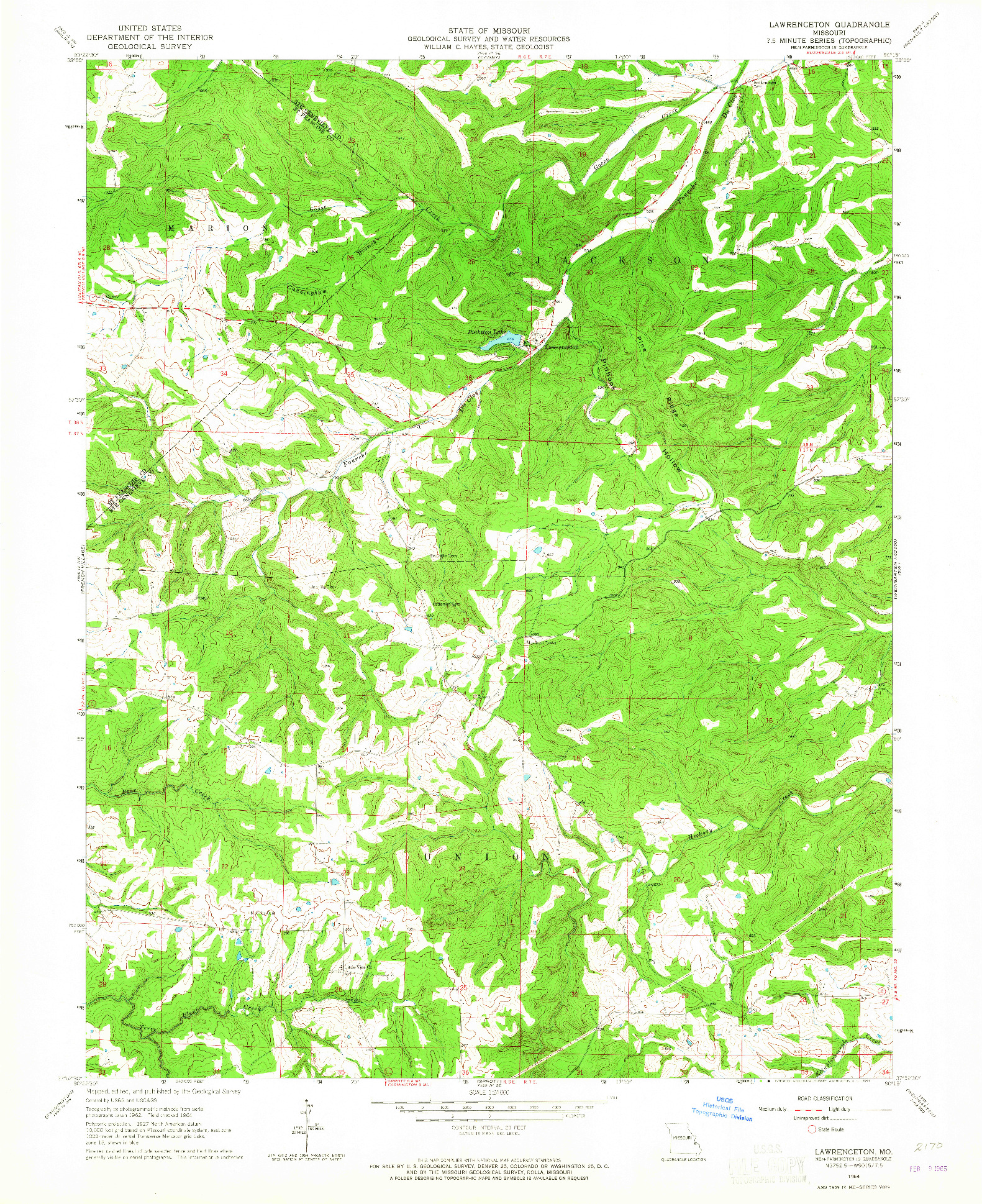 USGS 1:24000-SCALE QUADRANGLE FOR LAWRENCETON, MO 1964