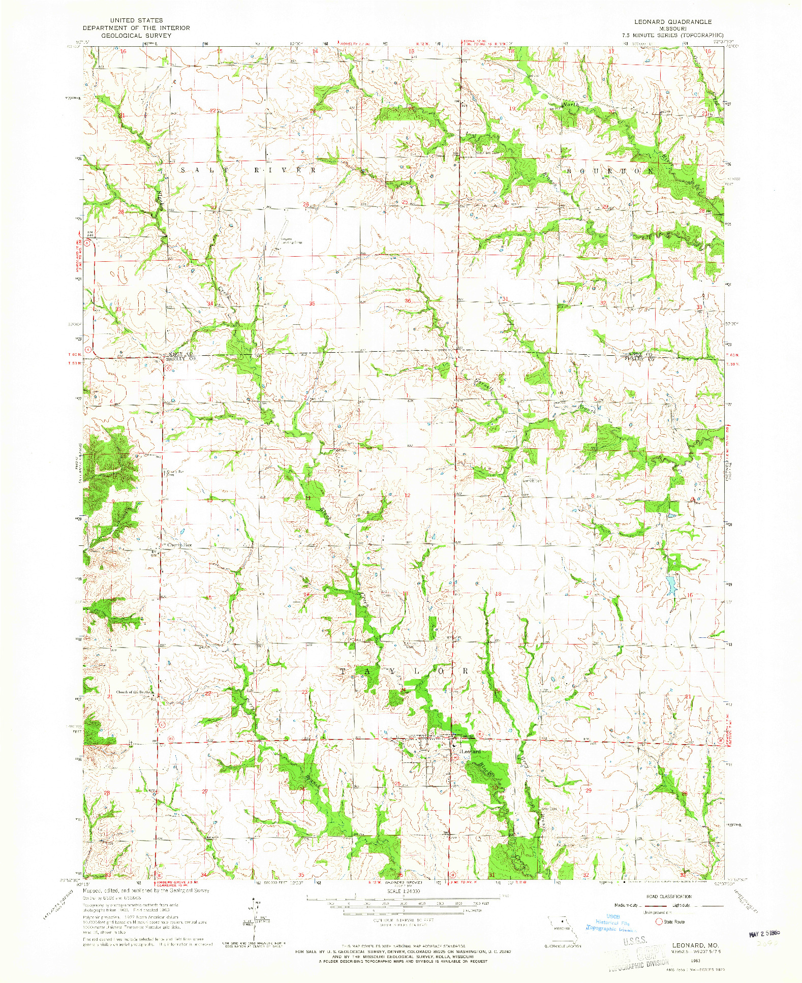 USGS 1:24000-SCALE QUADRANGLE FOR LEONARD, MO 1963