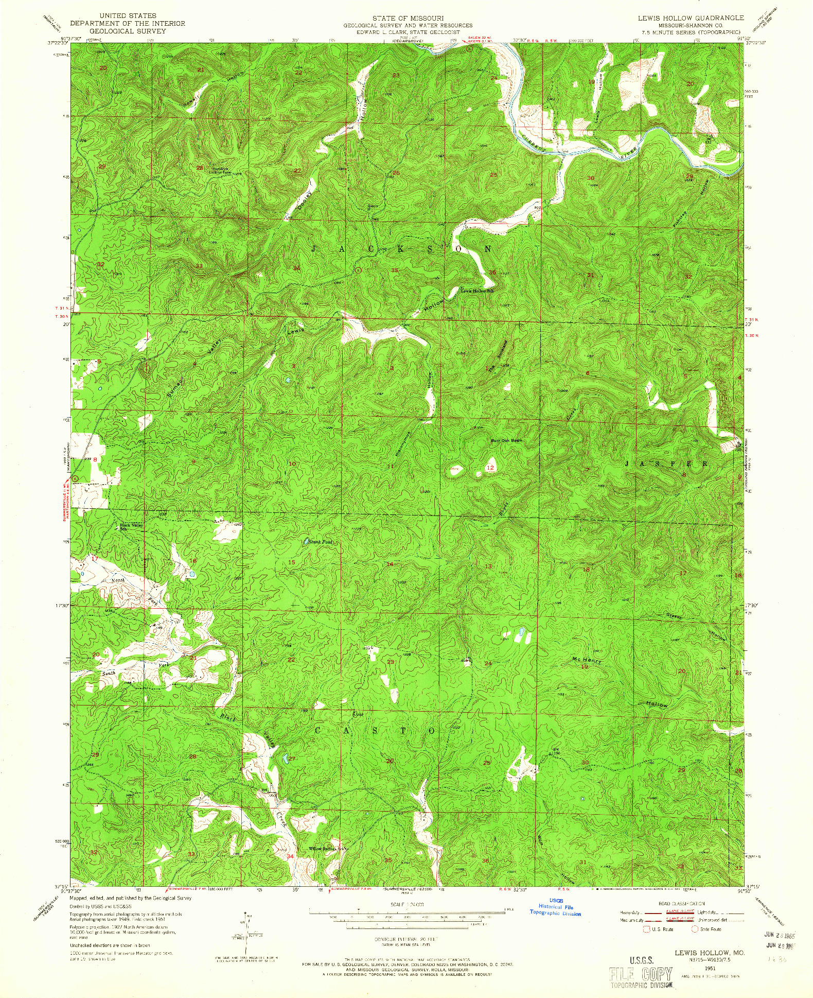 USGS 1:24000-SCALE QUADRANGLE FOR LEWIS HOLLOW, MO 1951