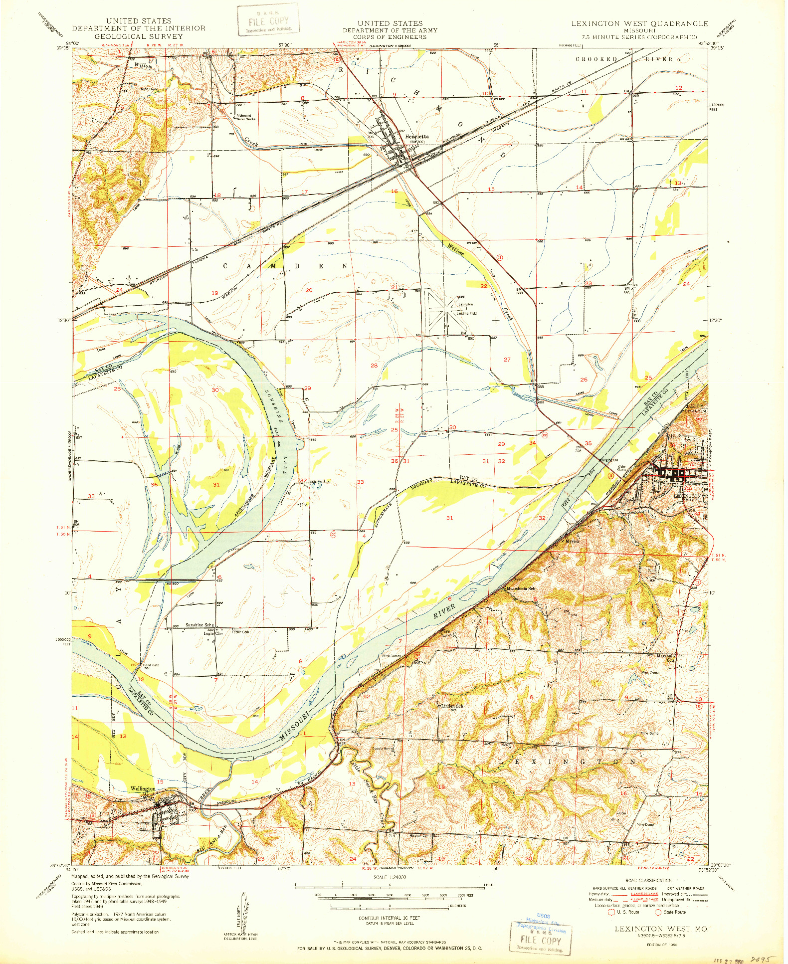 USGS 1:24000-SCALE QUADRANGLE FOR LEXINGTON WEST, MO 1950