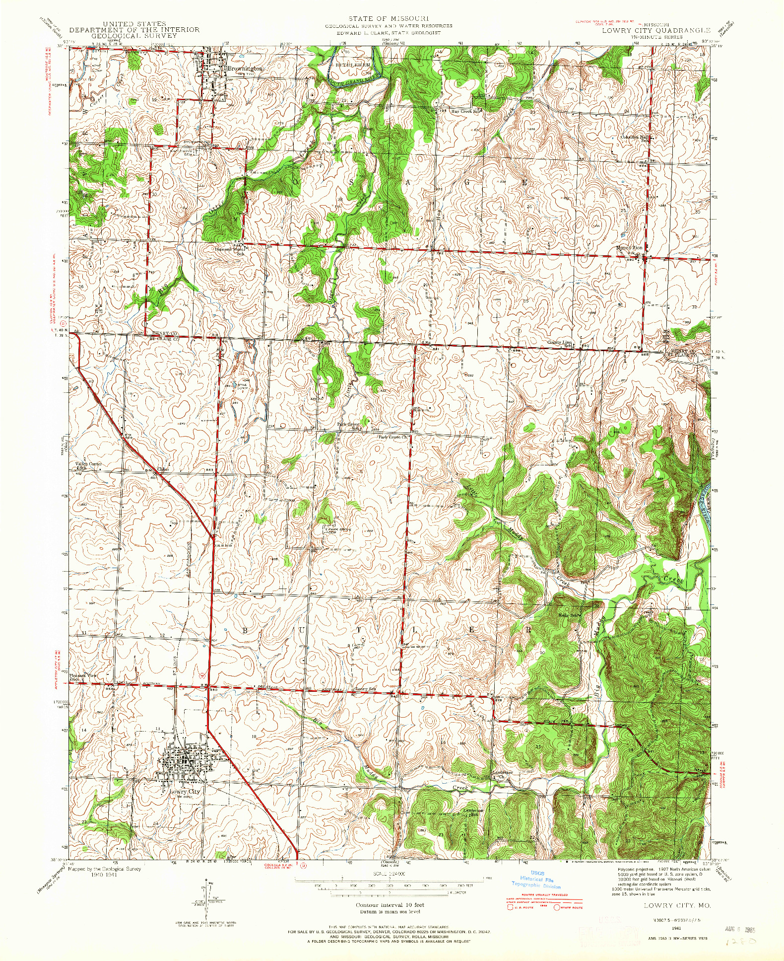USGS 1:24000-SCALE QUADRANGLE FOR LOWRY CITY, MO 1941