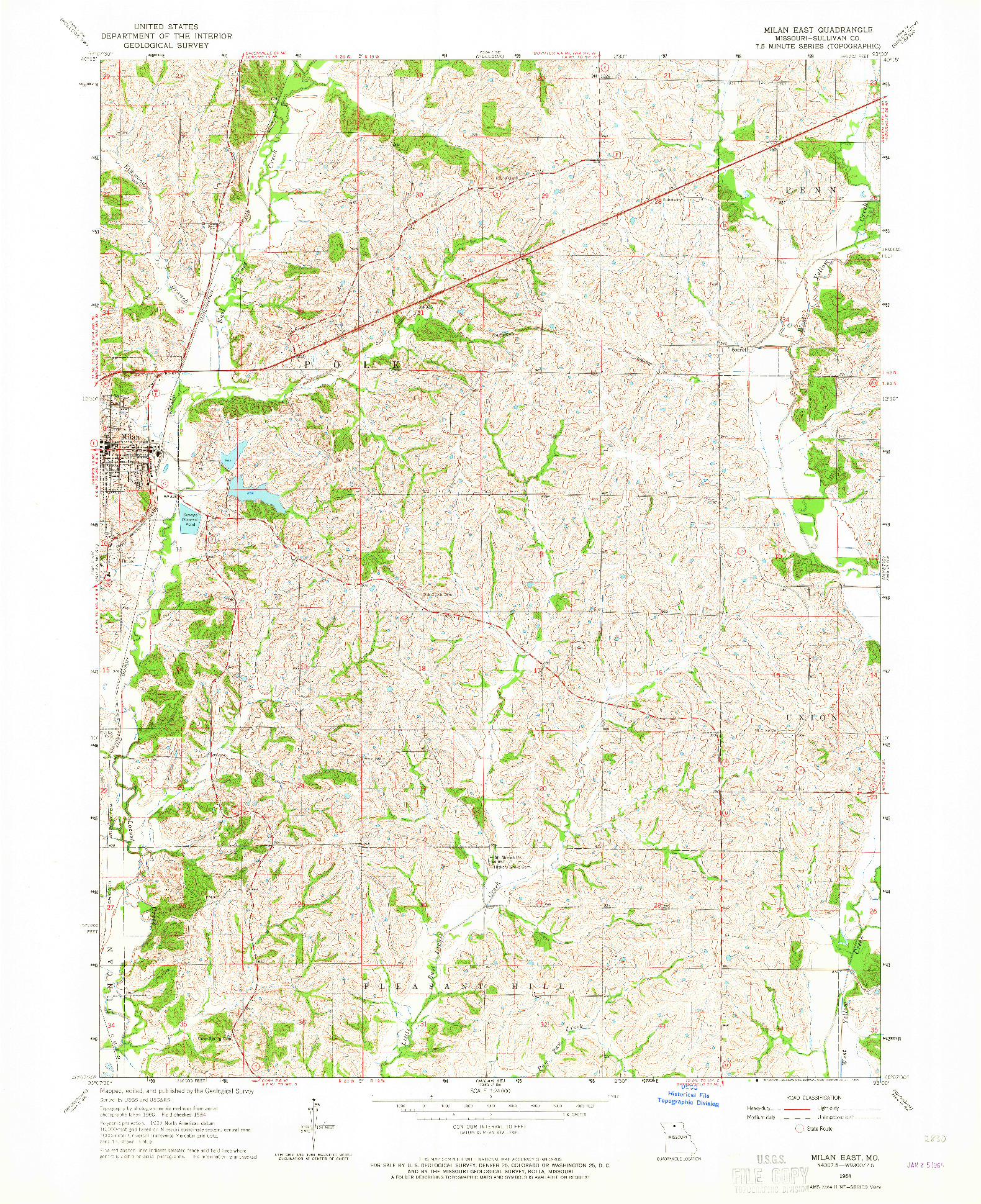 USGS 1:24000-SCALE QUADRANGLE FOR MILAN EAST, MO 1964