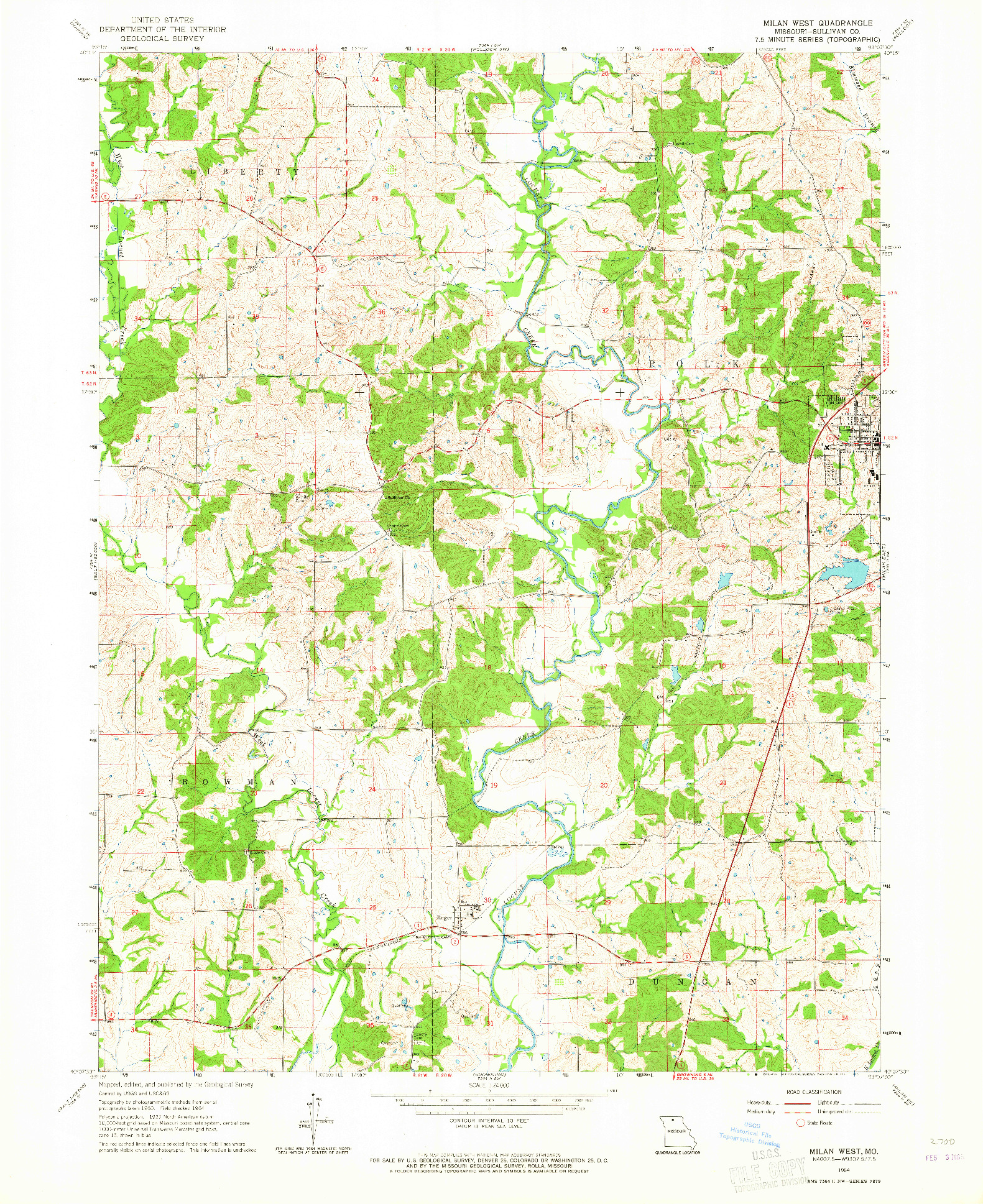 USGS 1:24000-SCALE QUADRANGLE FOR MILAN WEST, MO 1964