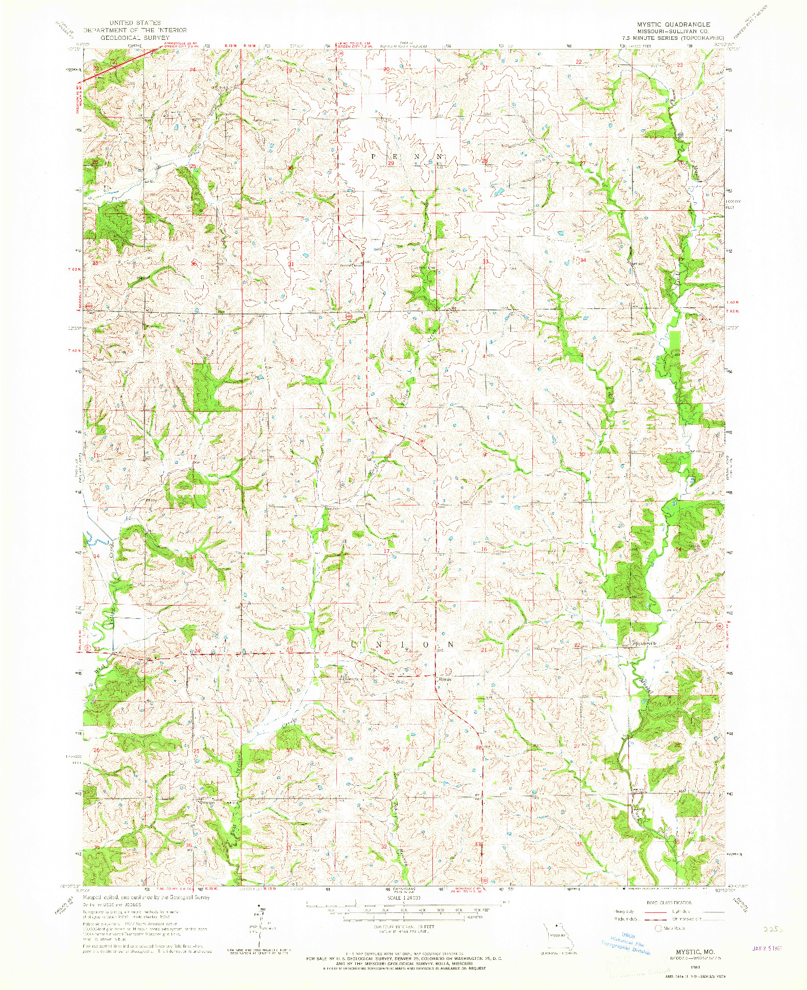 USGS 1:24000-SCALE QUADRANGLE FOR MYSTIC, MO 1963