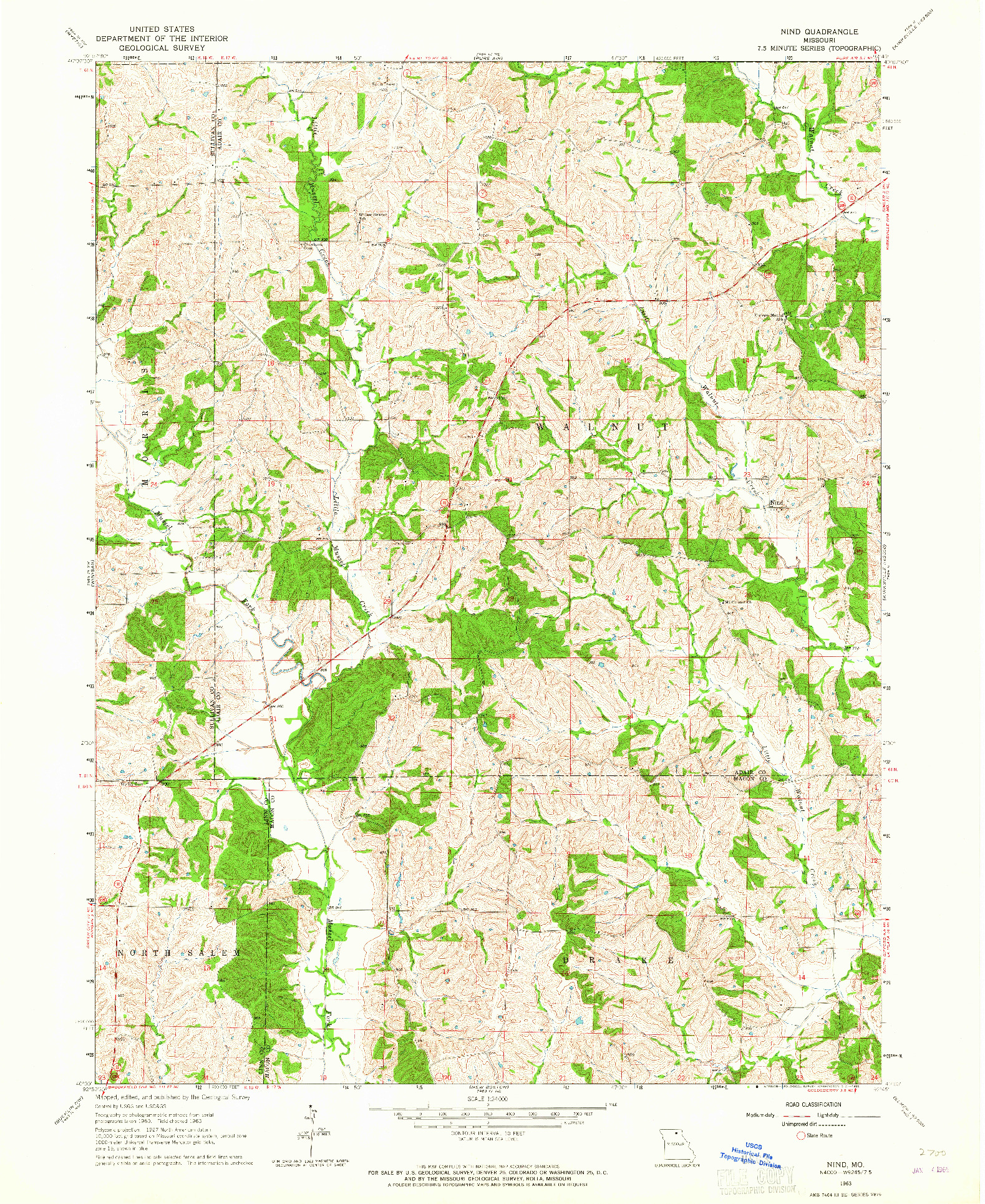 USGS 1:24000-SCALE QUADRANGLE FOR NIND, MO 1963