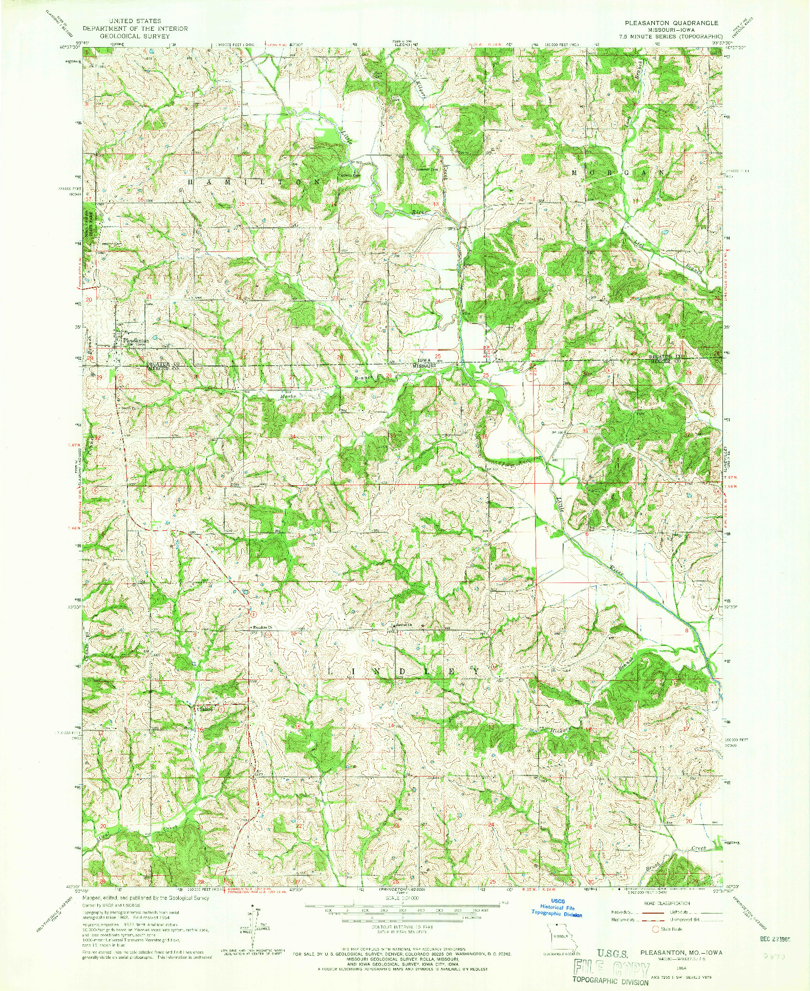 USGS 1:24000-SCALE QUADRANGLE FOR PLEASANTON, MO 1964