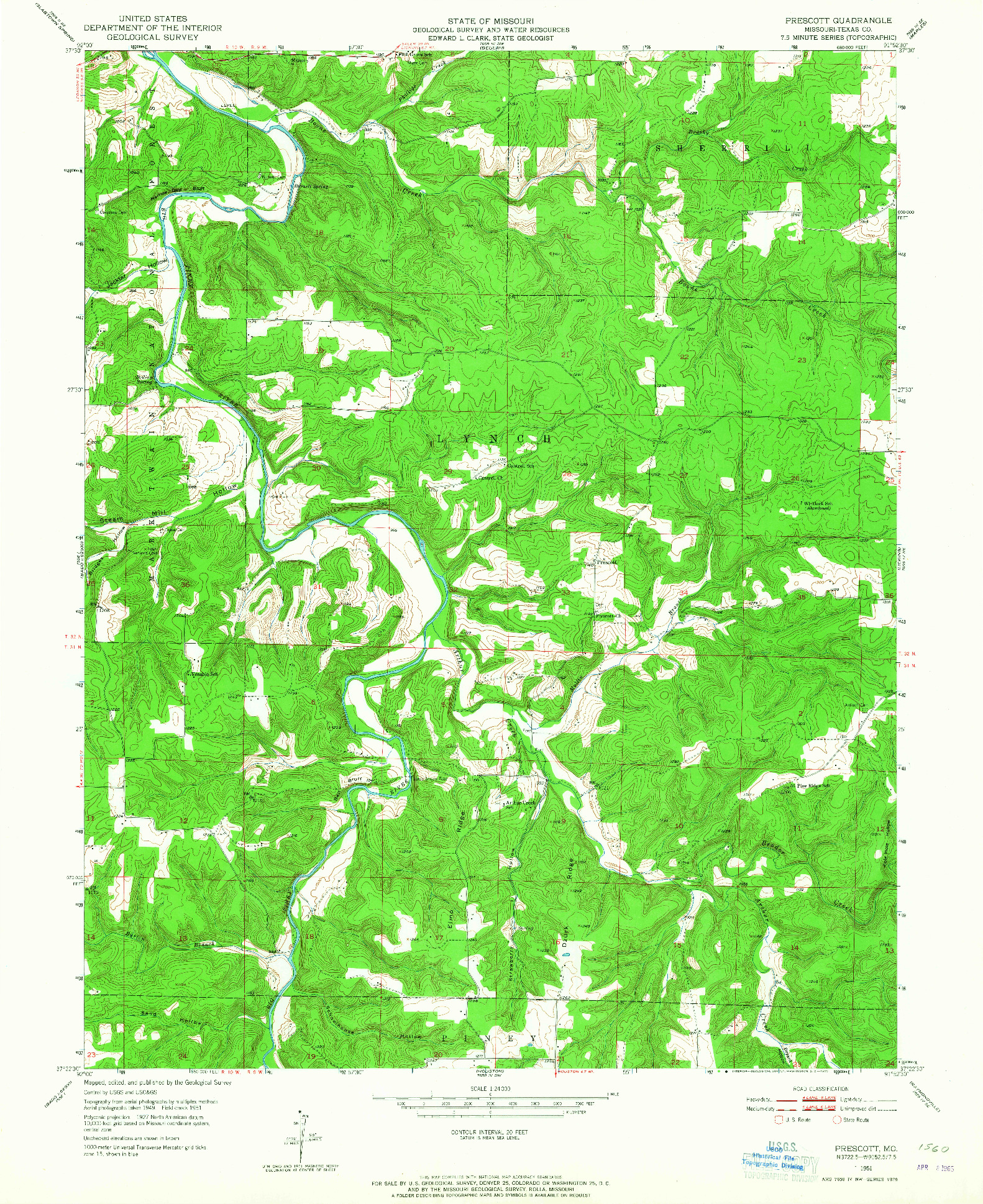 USGS 1:24000-SCALE QUADRANGLE FOR PRESCOTT, MO 1951