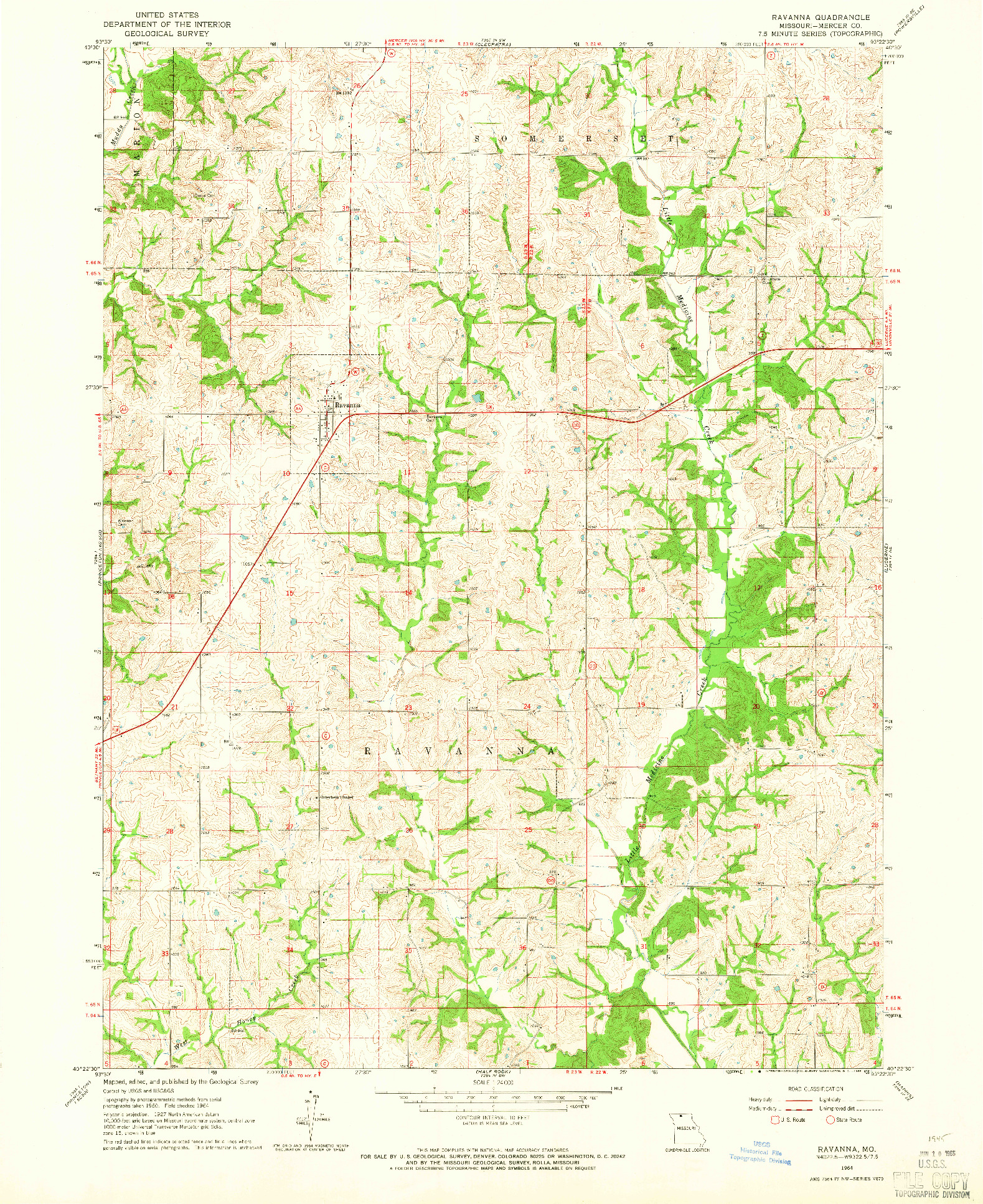 USGS 1:24000-SCALE QUADRANGLE FOR RAVANNA, MO 1964