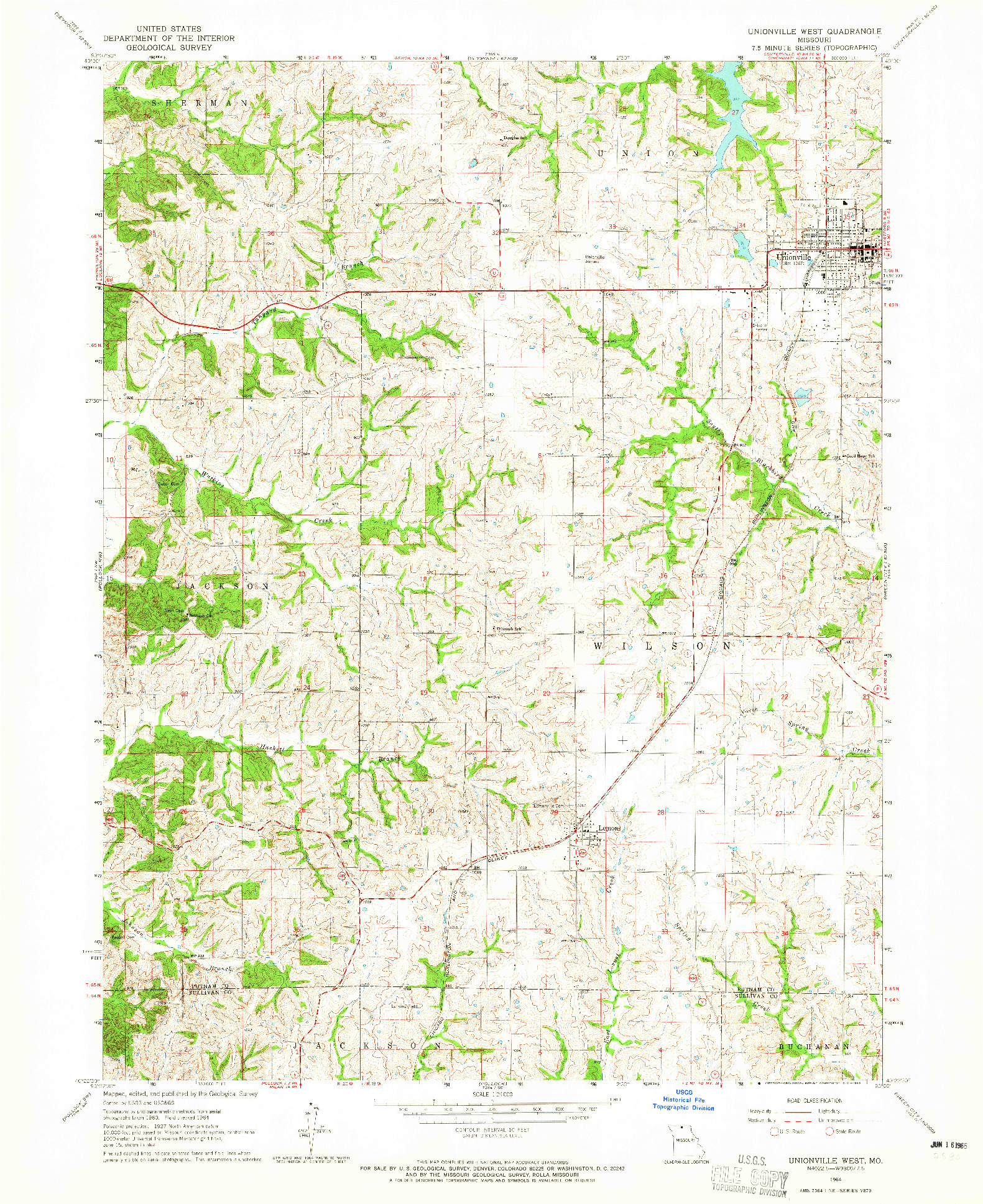 USGS 1:24000-SCALE QUADRANGLE FOR UNIONVILLE WEST, MO 1964