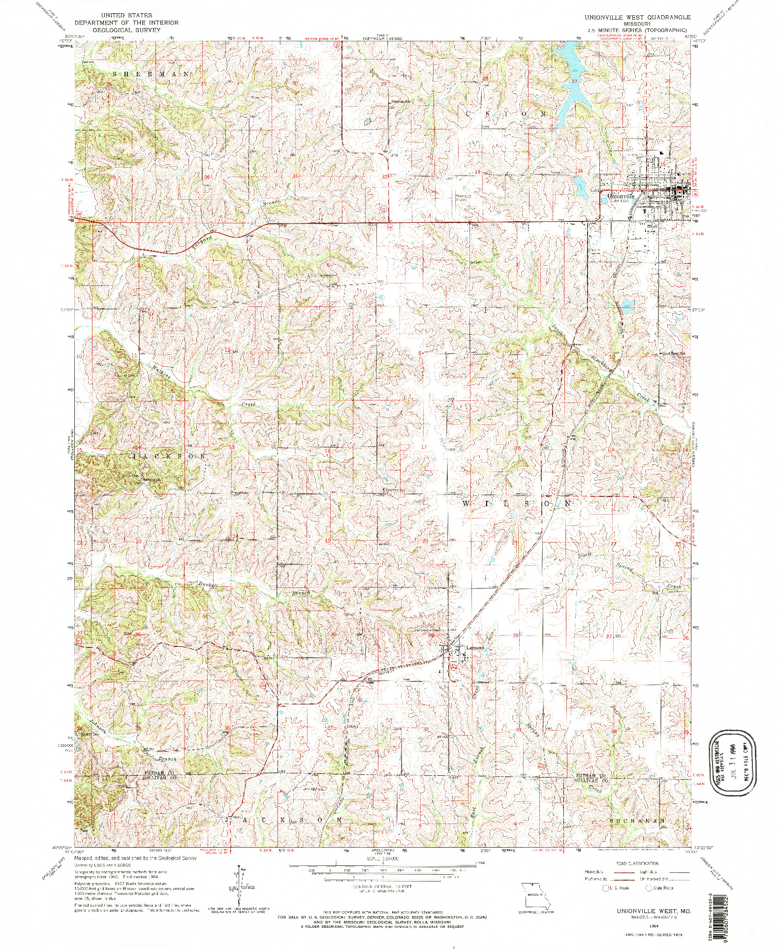 USGS 1:24000-SCALE QUADRANGLE FOR UNIONVILLE WEST, MO 1964