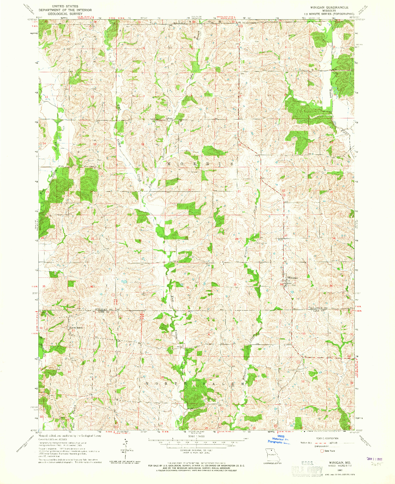 USGS 1:24000-SCALE QUADRANGLE FOR WINIGAN, MO 1963