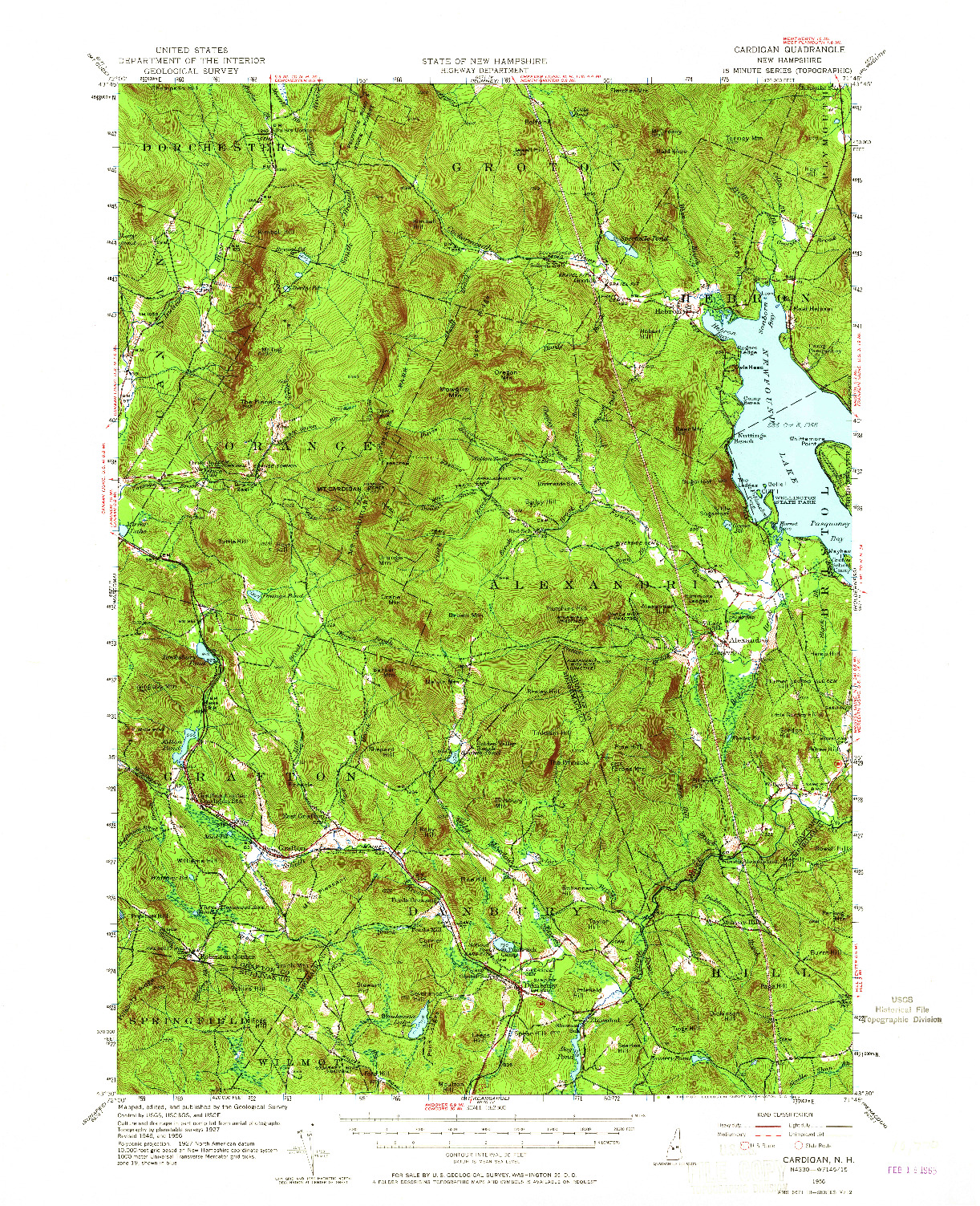 USGS 1:62500-SCALE QUADRANGLE FOR CARDIGAN, NH 1956