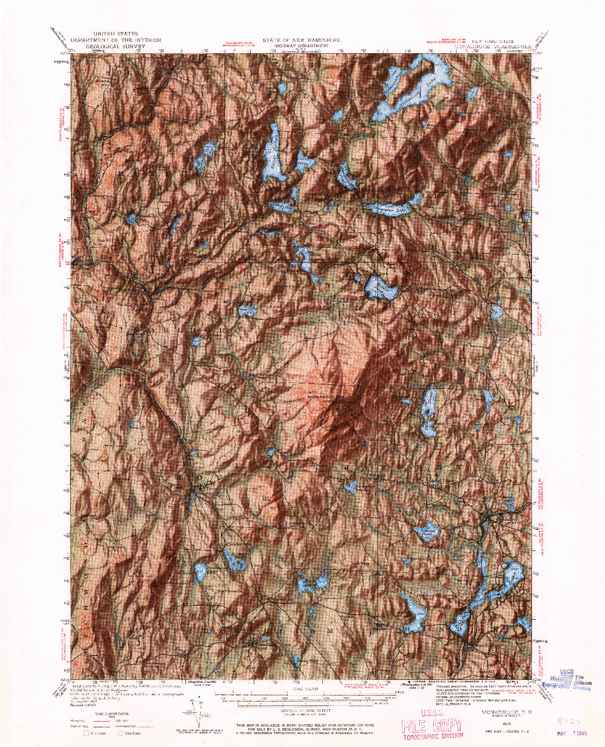 USGS 1:62500-SCALE QUADRANGLE FOR MONADNOCK, NH 1949