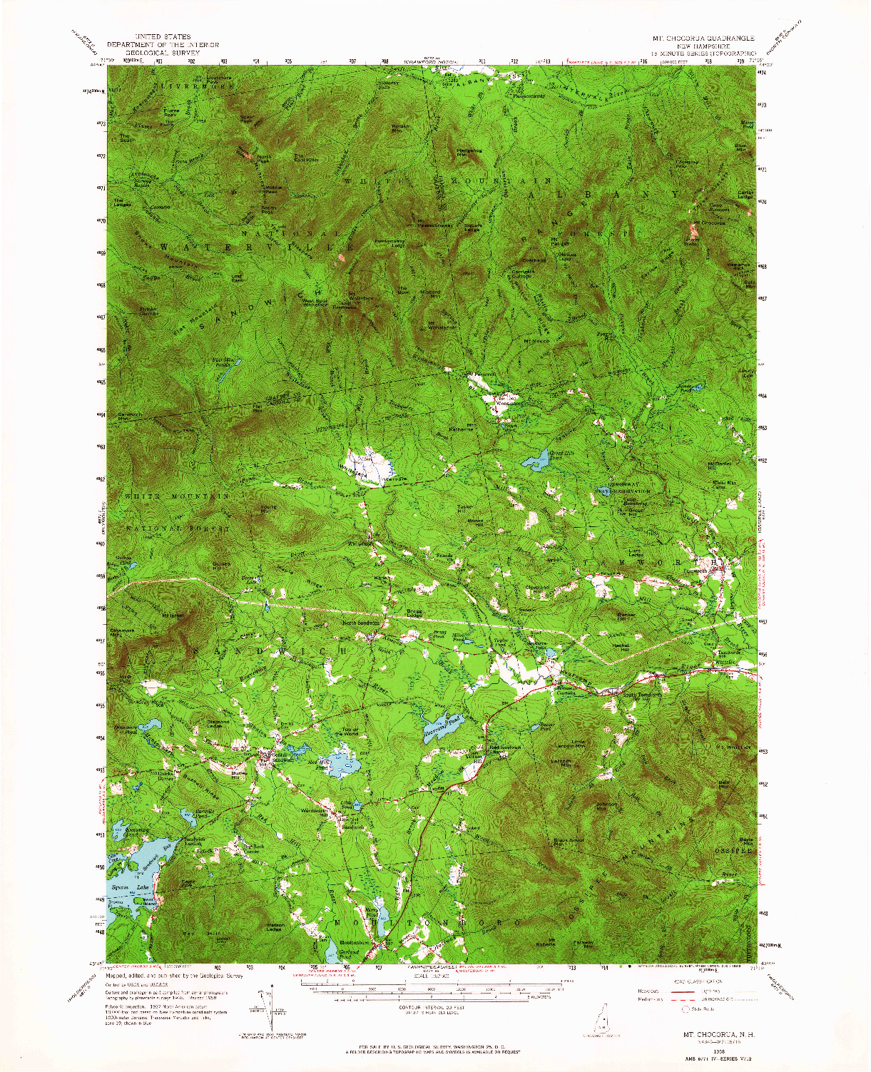 USGS 1:62500-SCALE QUADRANGLE FOR MT. CHOCORUA, NH 1958