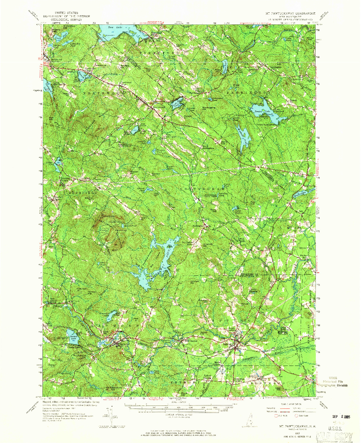 USGS 1:62500-SCALE QUADRANGLE FOR MT. PAWTUCKAWAY, NH 1957