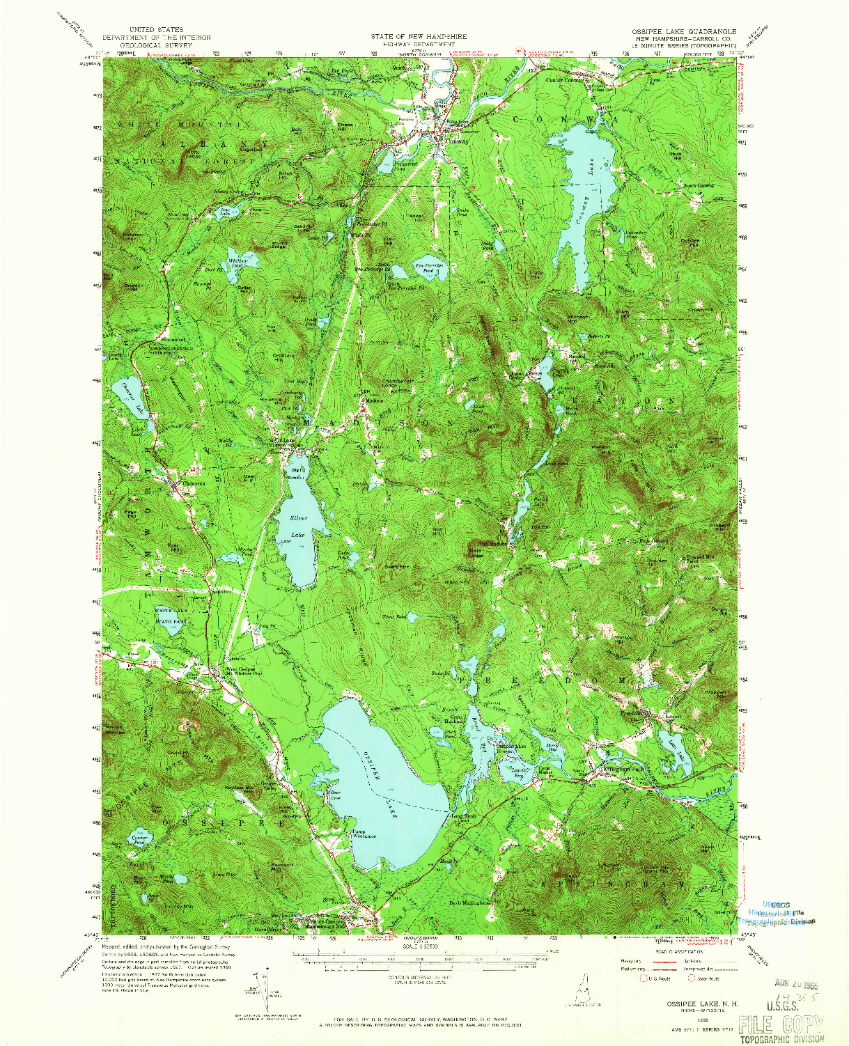 USGS 1:62500-SCALE QUADRANGLE FOR OSSIPEE LAKE, NH 1958