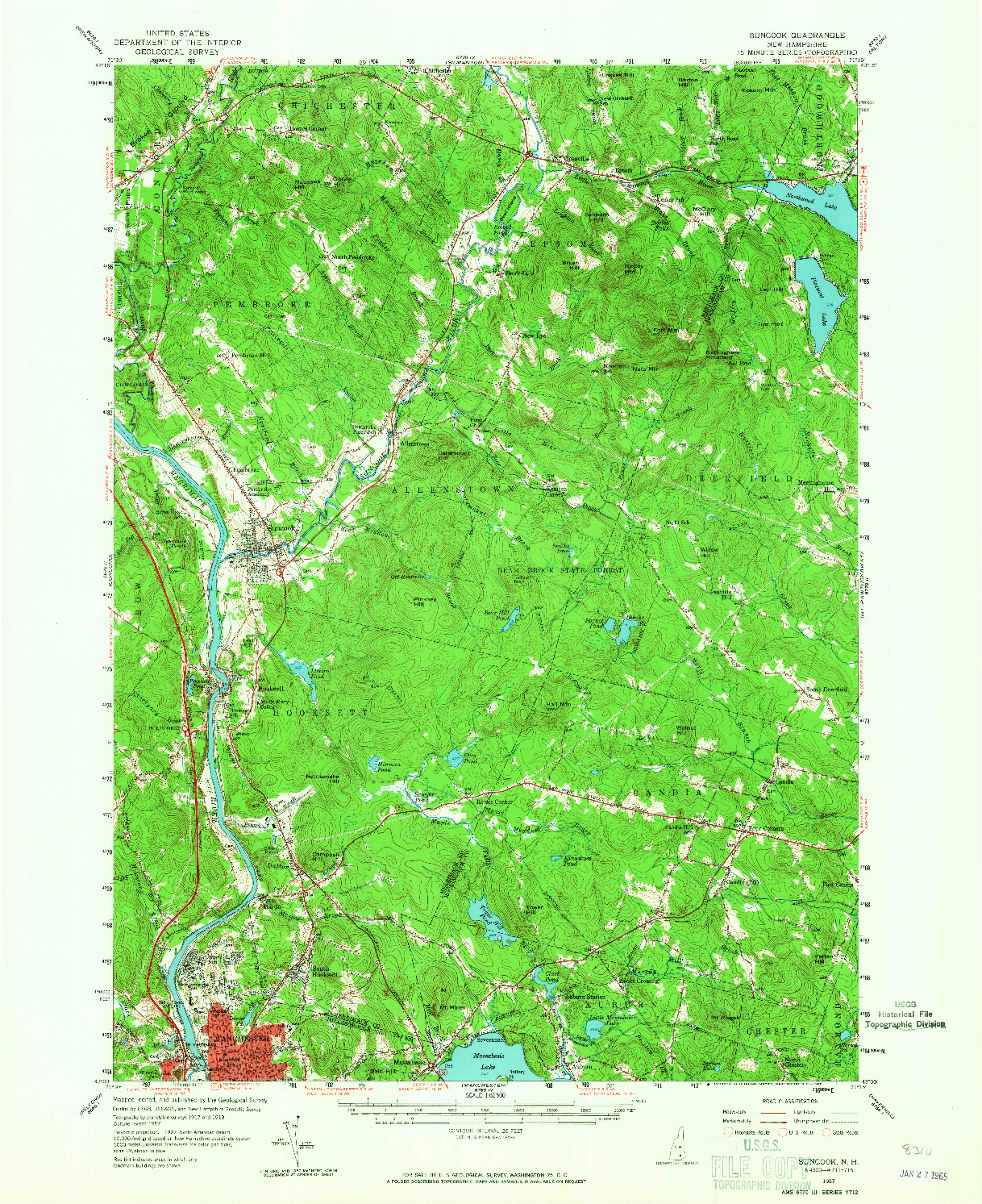 USGS 1:62500-SCALE QUADRANGLE FOR SUNCOOK, NH 1957