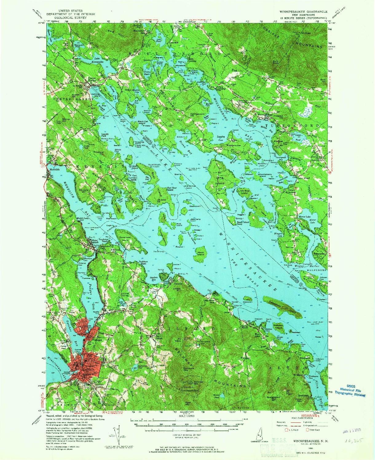 USGS 1:62500-SCALE QUADRANGLE FOR WINNIPESAUKEE, NH 1956