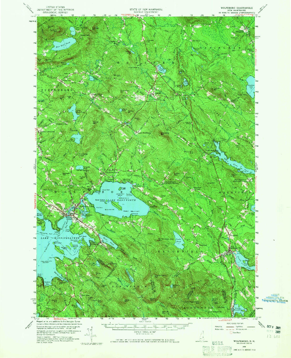 USGS 1:62500-SCALE QUADRANGLE FOR WOLFEBORO, NH 1958