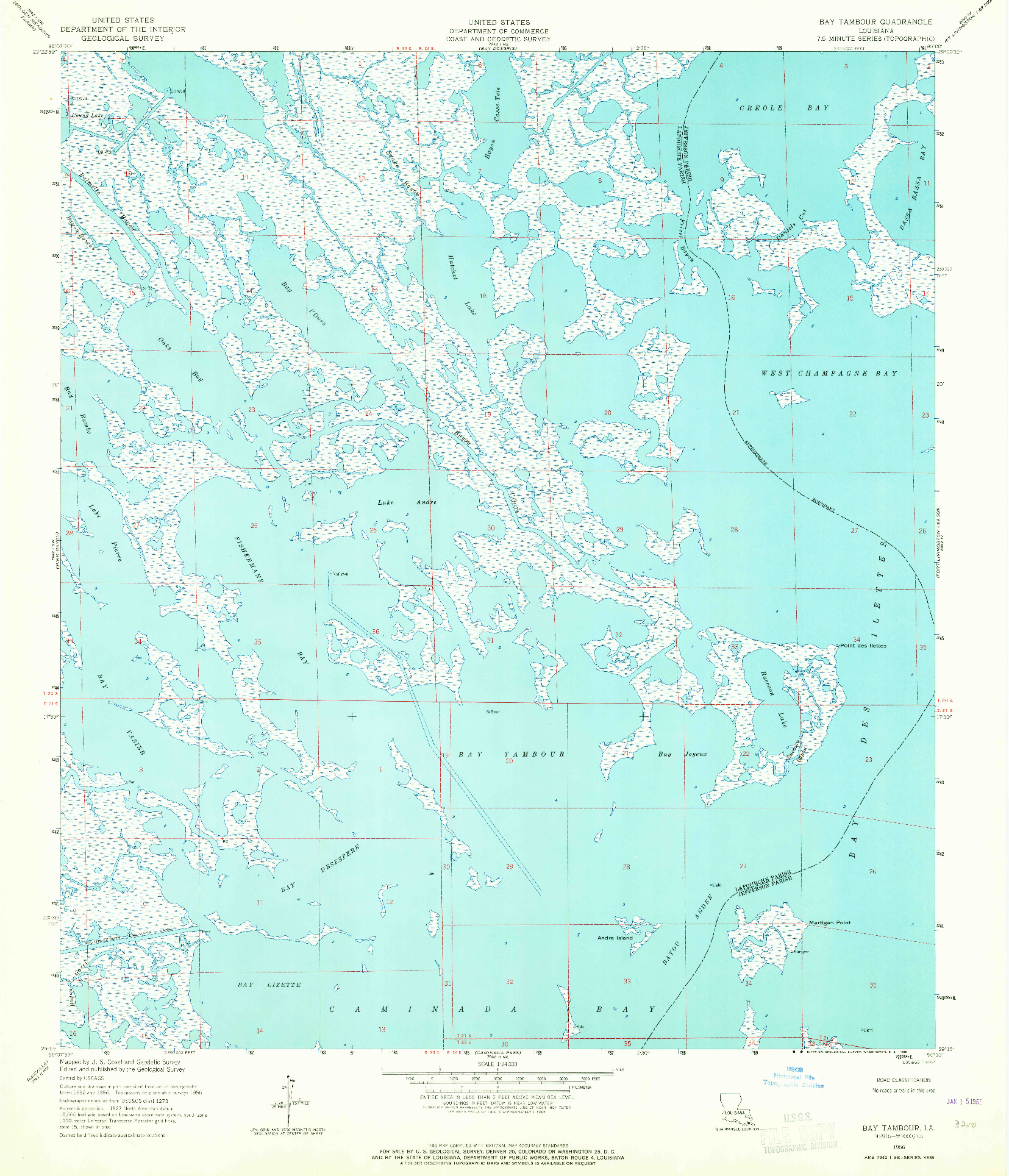 USGS 1:24000-SCALE QUADRANGLE FOR BAY TAMBOUR, LA 1956