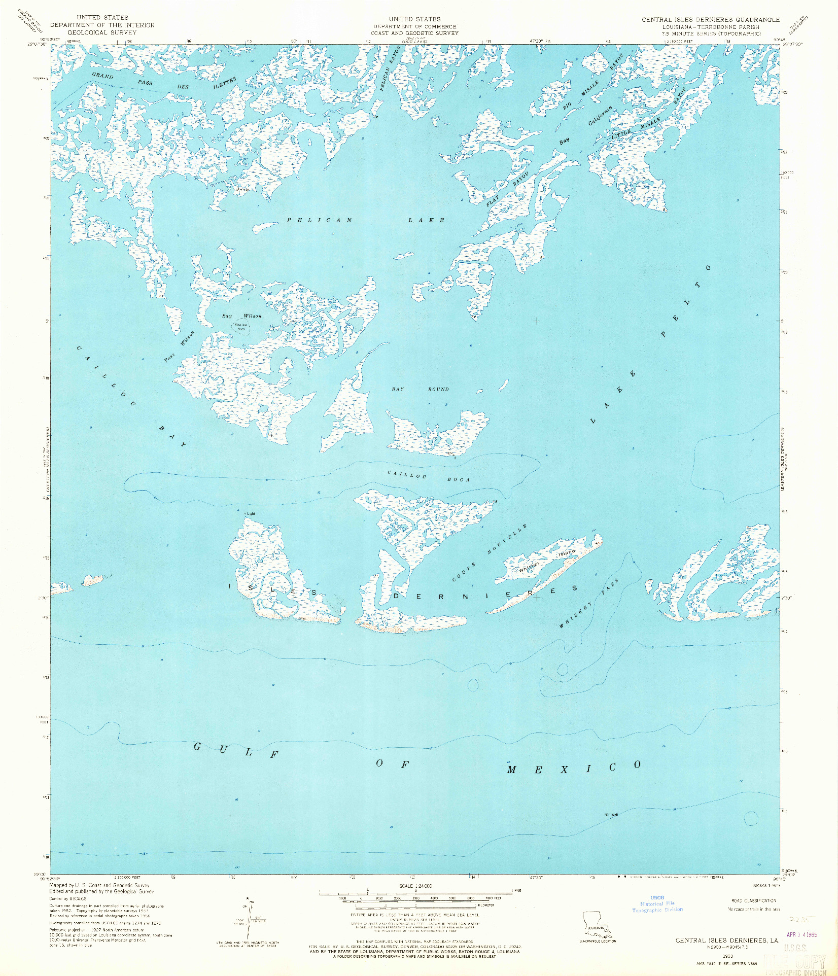 USGS 1:24000-SCALE QUADRANGLE FOR CENTRAL ISLES DERNIERES, LA 1953
