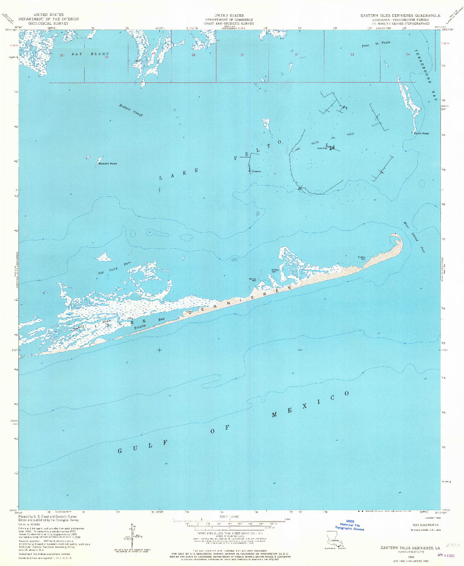 USGS 1:24000-SCALE QUADRANGLE FOR EASTERN ISLES DERNIERES, LA 1953