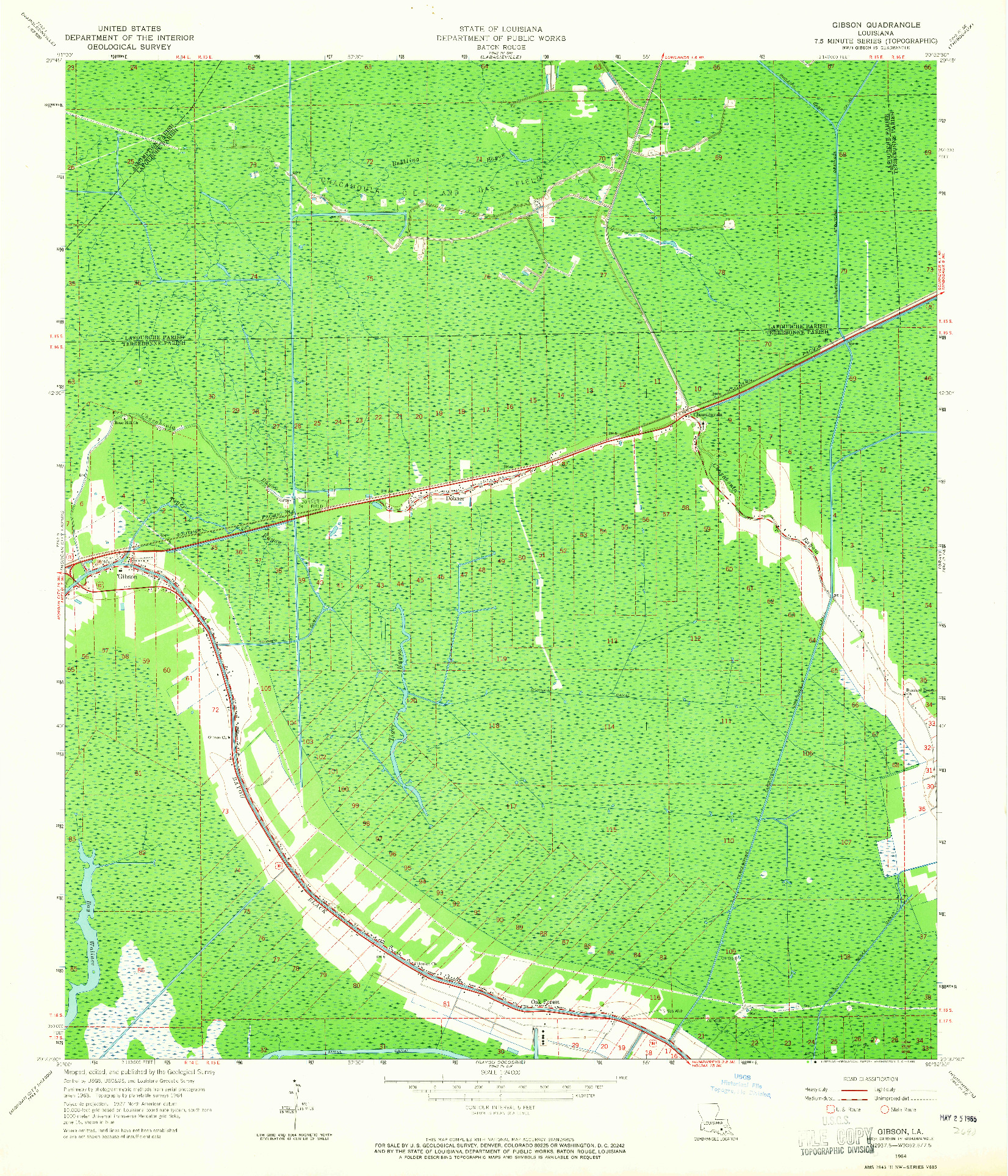 USGS 1:24000-SCALE QUADRANGLE FOR GIBSON, LA 1964