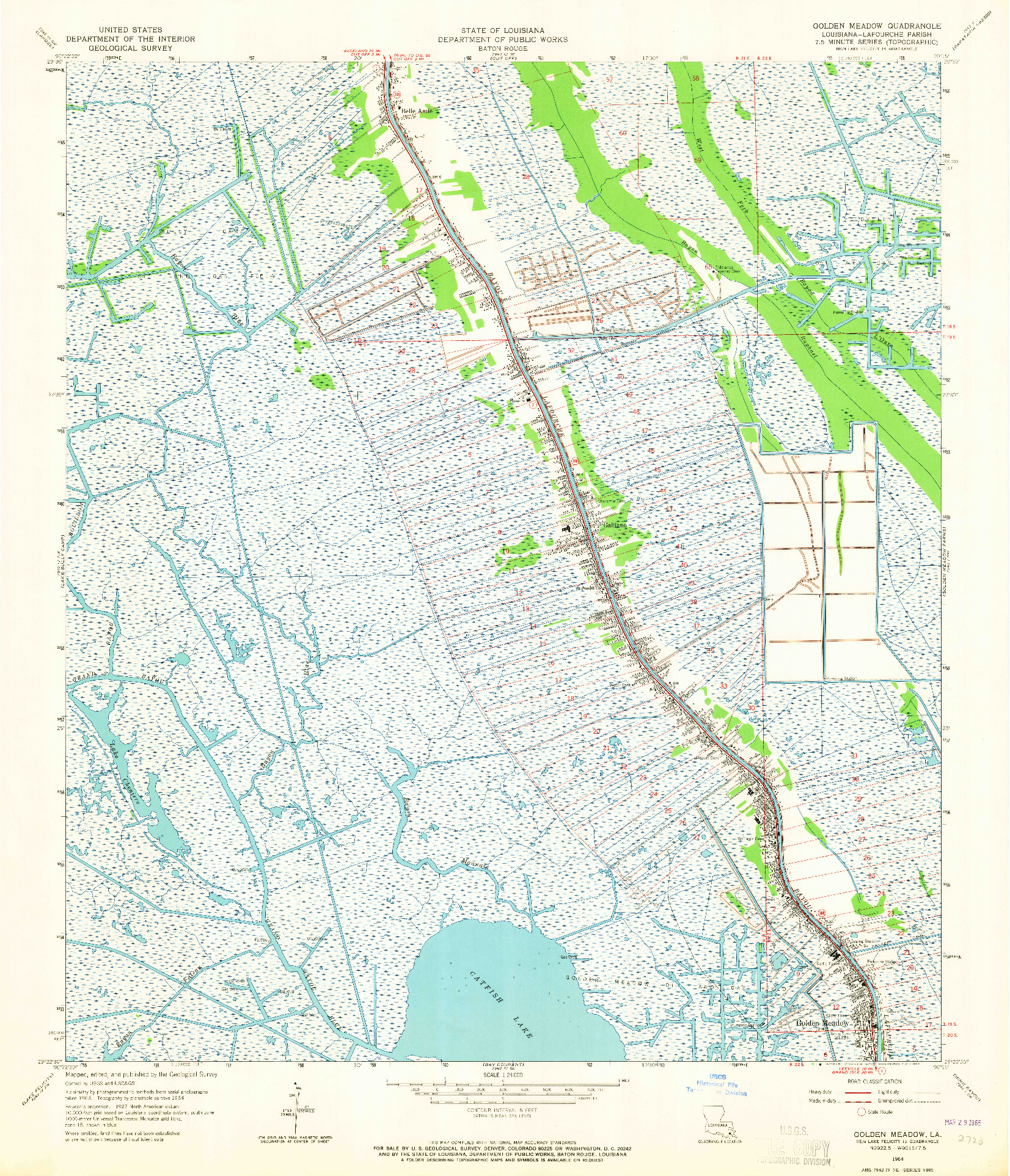 USGS 1:24000-SCALE QUADRANGLE FOR GOLDEN MEADOW, LA 1964