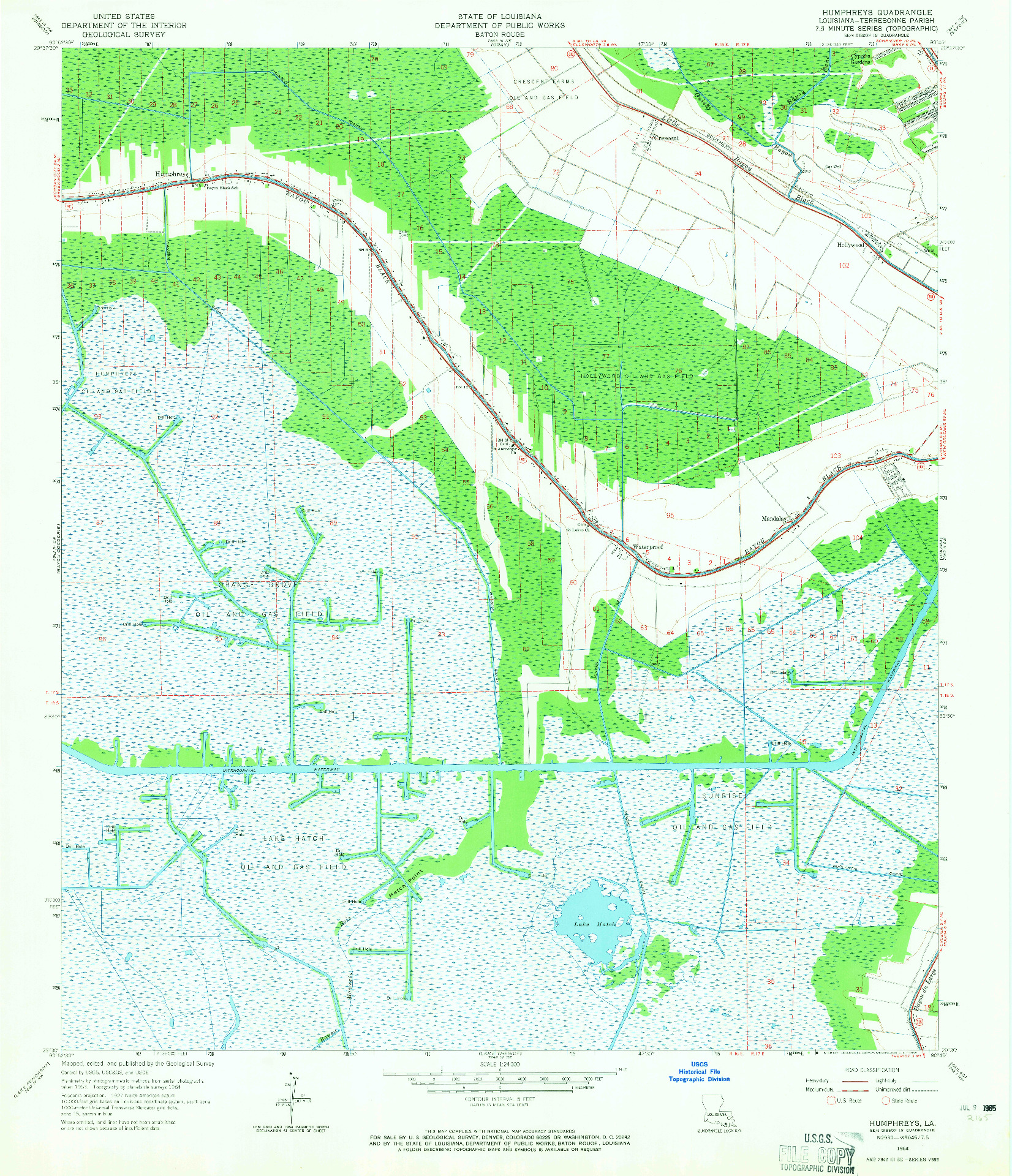USGS 1:24000-SCALE QUADRANGLE FOR HUMPHREYS, LA 1964
