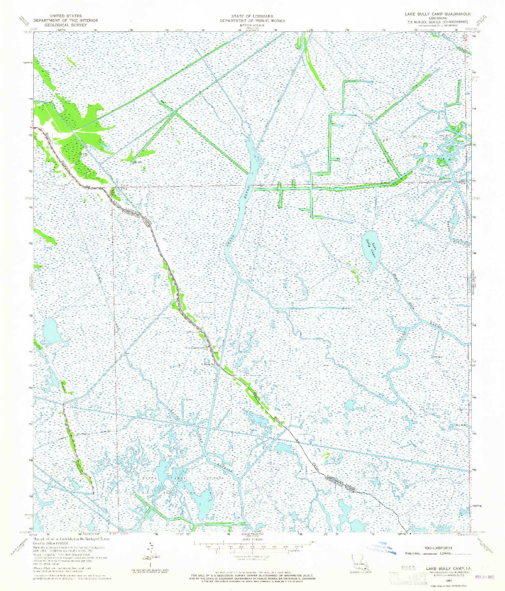 USGS 1:24000-SCALE QUADRANGLE FOR LAKE BULLY CAMP, LA 1964