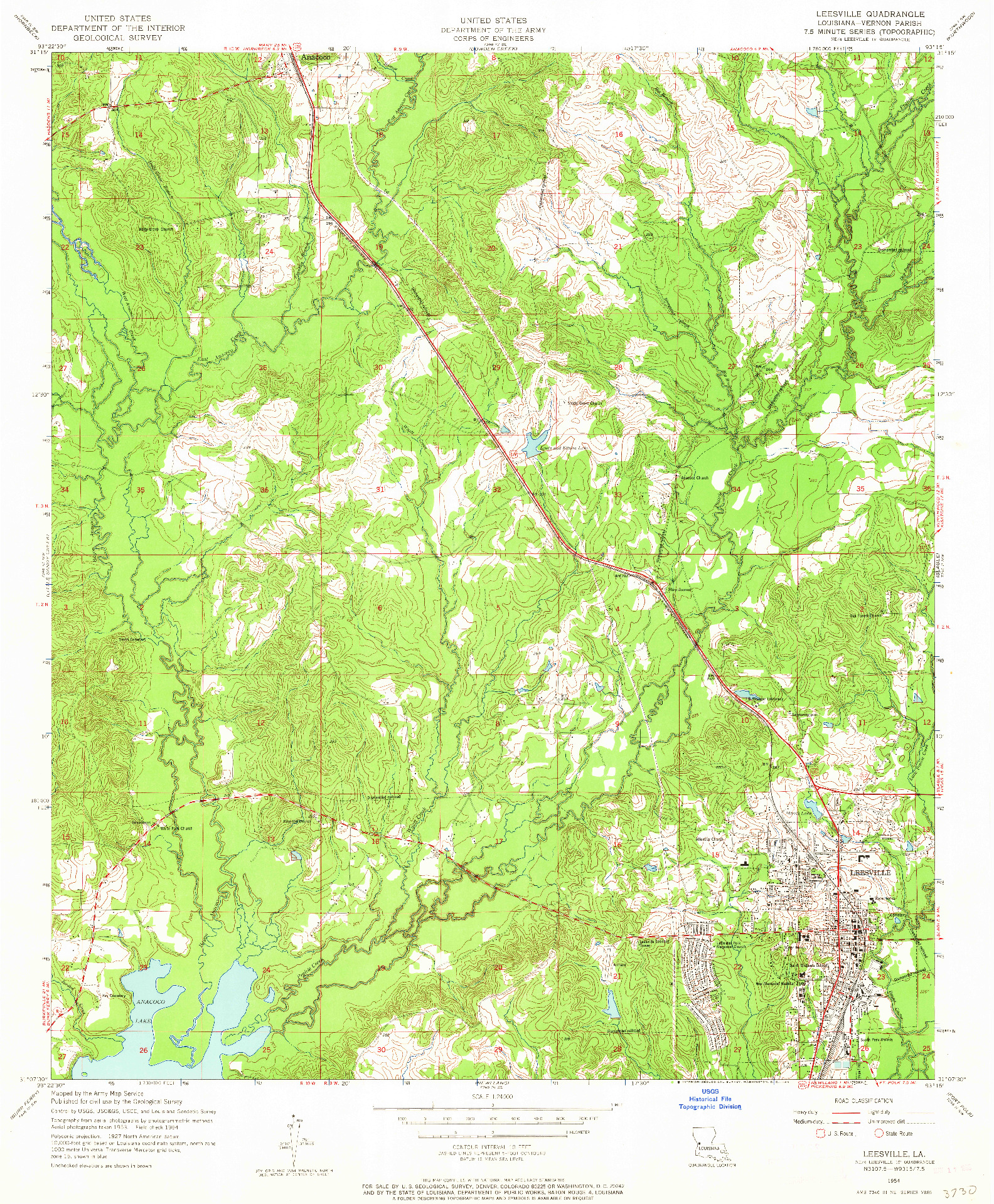 USGS 1:24000-SCALE QUADRANGLE FOR LEESVILLE, LA 1954