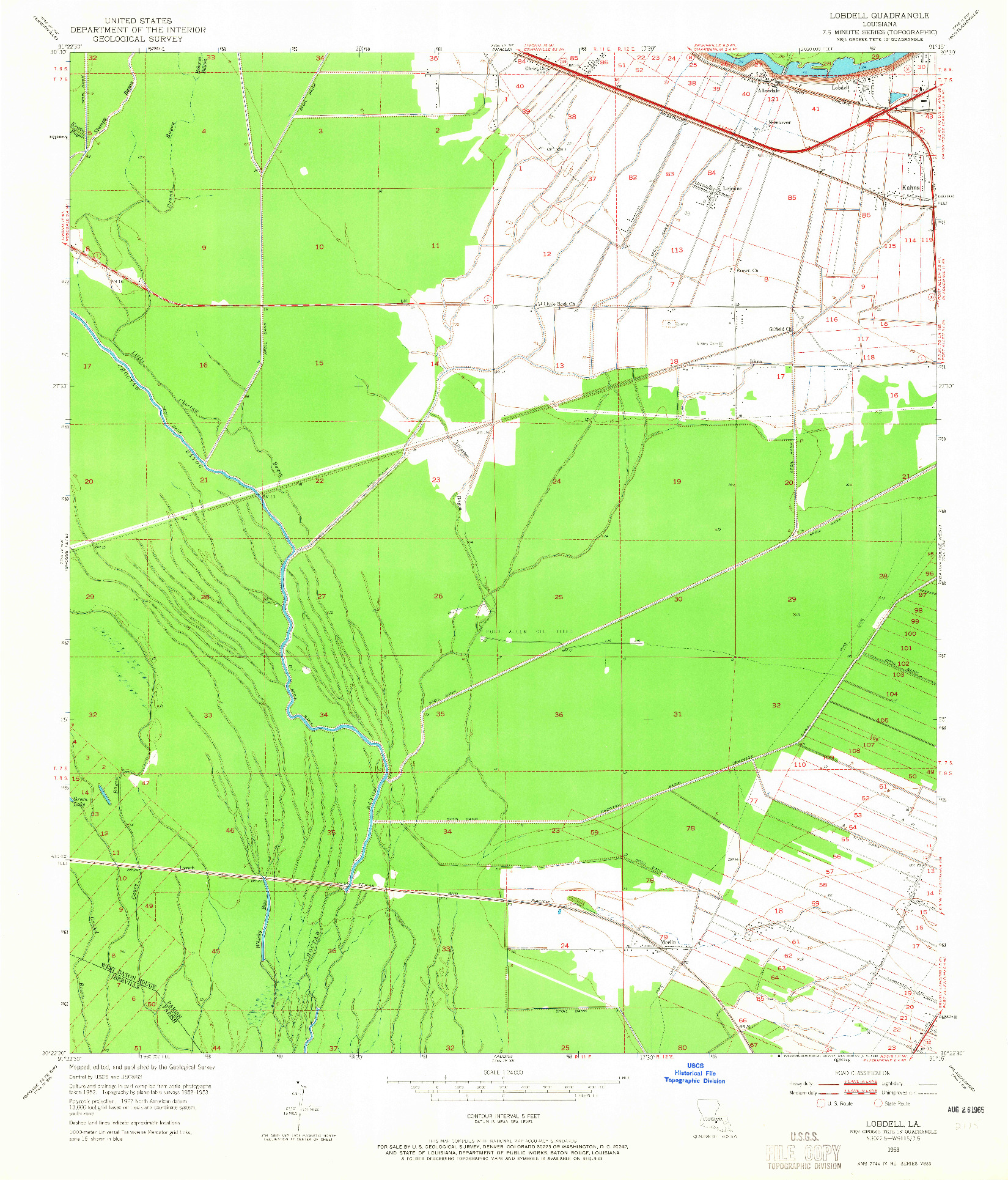 USGS 1:24000-SCALE QUADRANGLE FOR LOBDELL, LA 1953