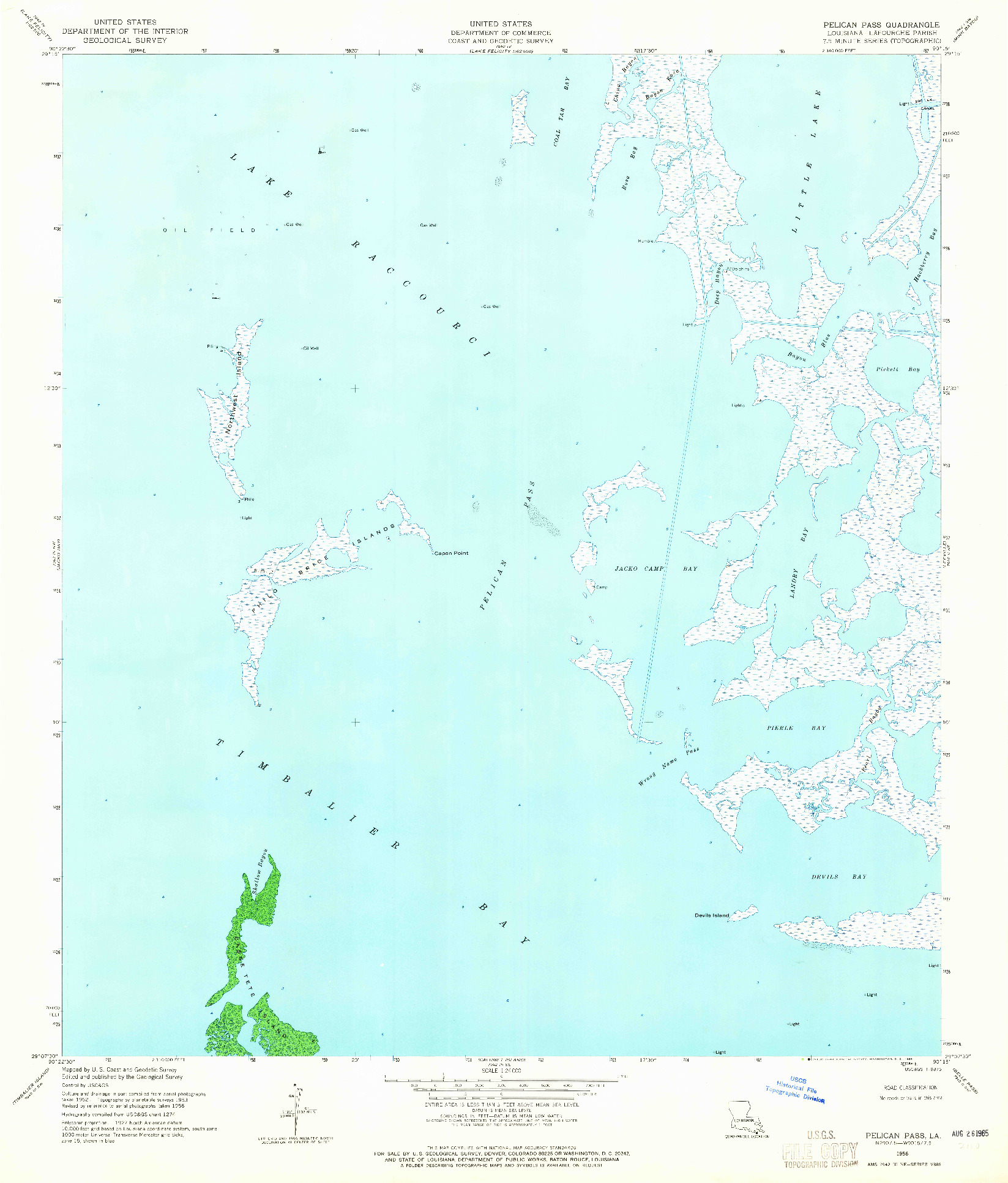 USGS 1:24000-SCALE QUADRANGLE FOR PELICAN PASS, LA 1956