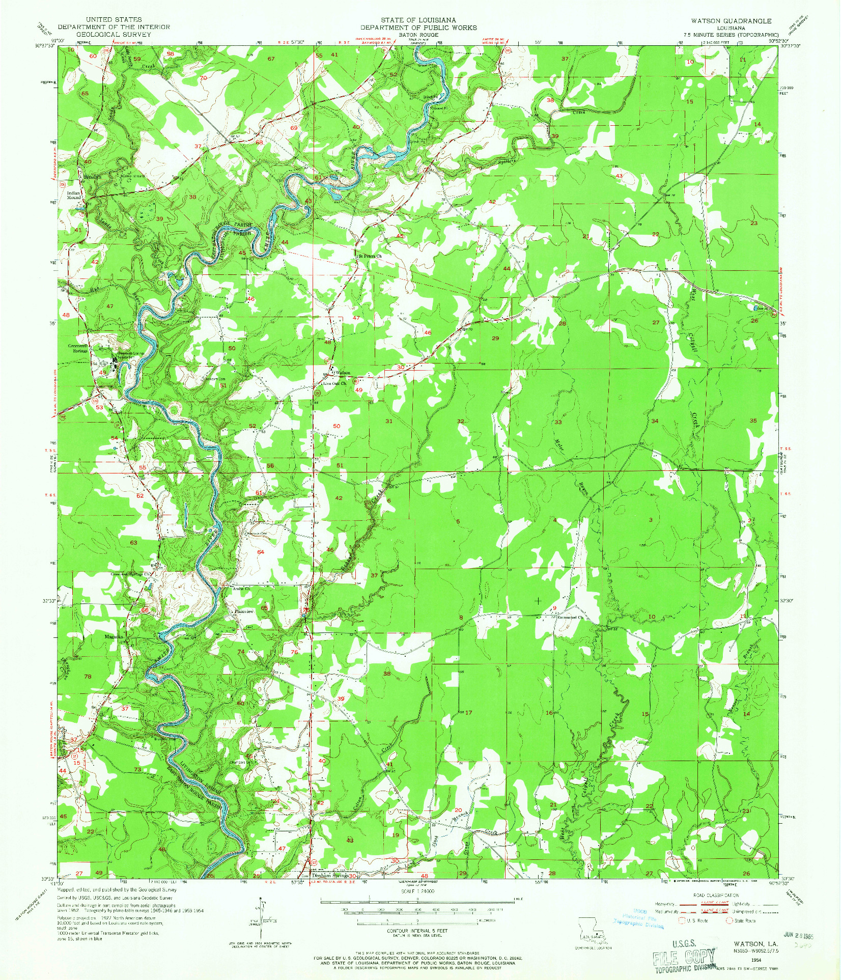 USGS 1:24000-SCALE QUADRANGLE FOR WATSON, LA 1954