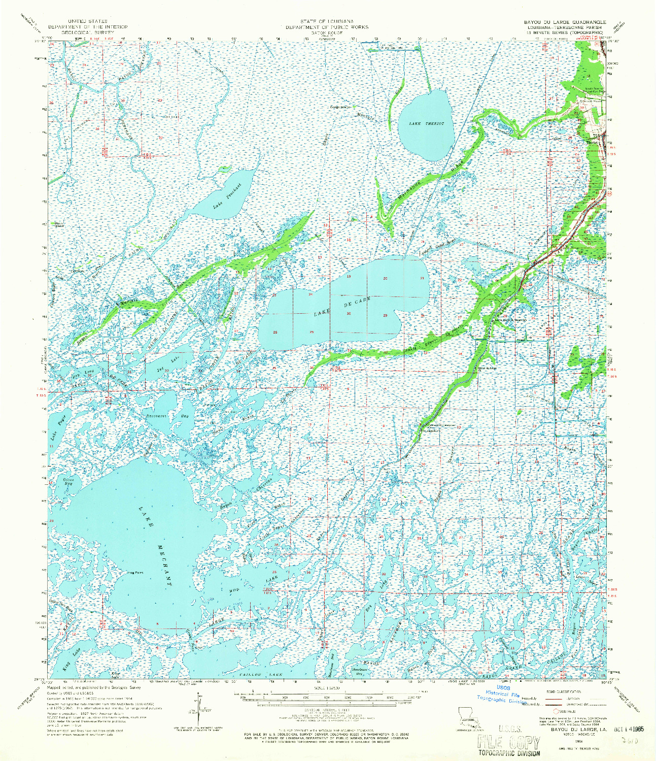 USGS 1:62500-SCALE QUADRANGLE FOR BAYOU DU LARGE, LA 1964