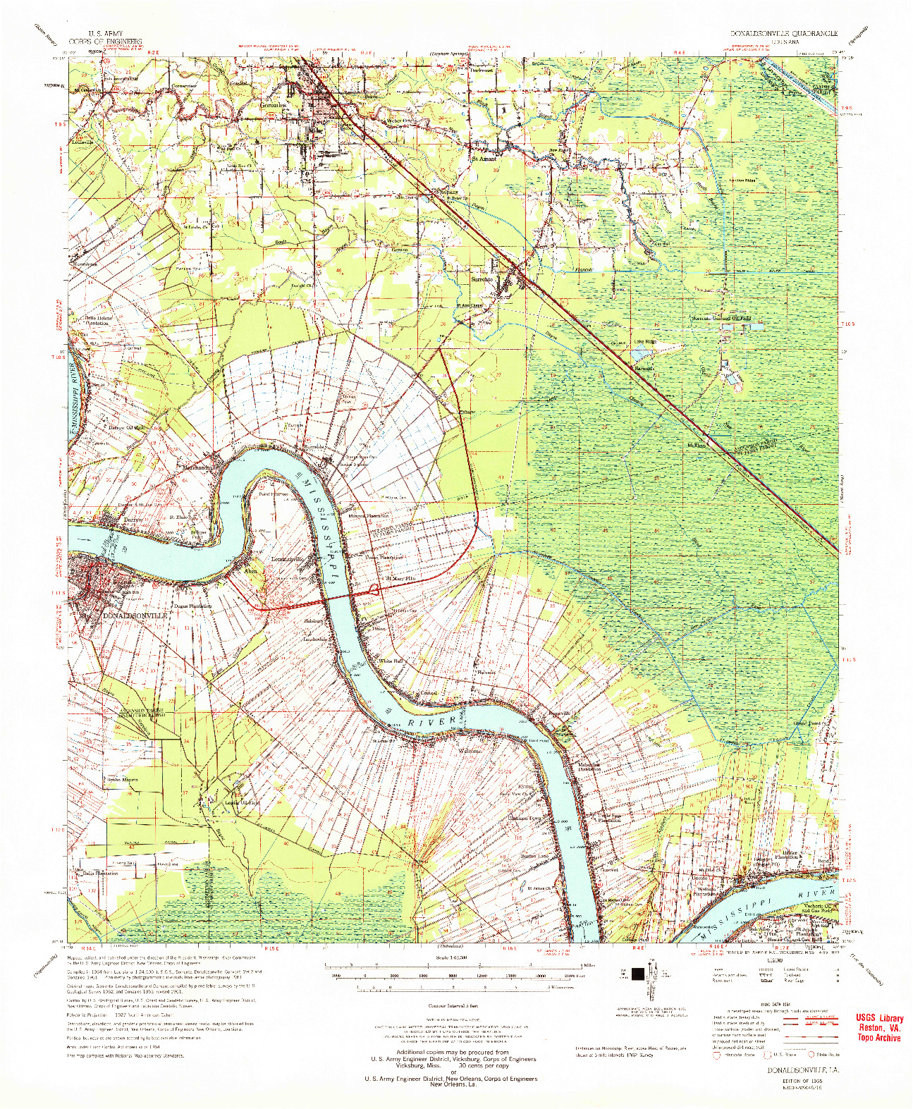 USGS 1:62500-SCALE QUADRANGLE FOR DONALDSONVILLE, LA 1965