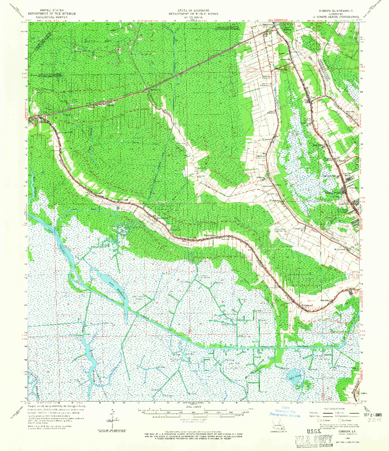 USGS 1:62500-SCALE QUADRANGLE FOR GIBSON, LA 1964