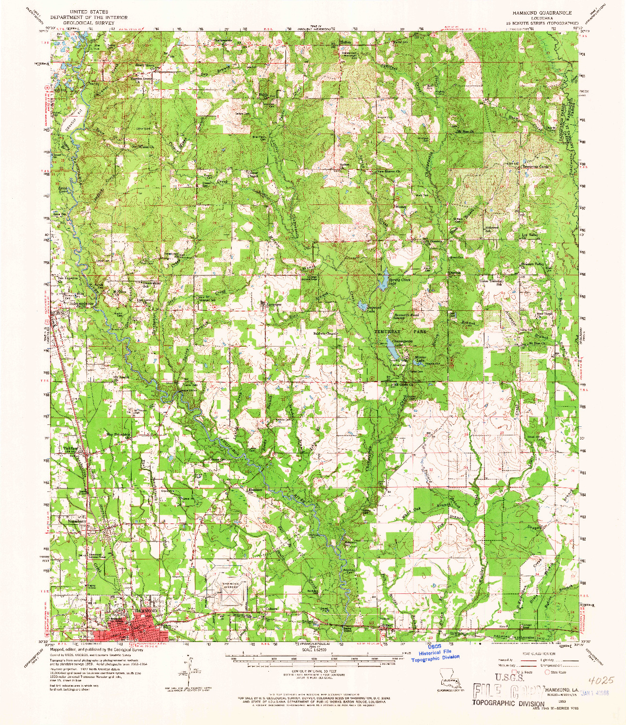 USGS 1:62500-SCALE QUADRANGLE FOR HAMMOND, LA 1959