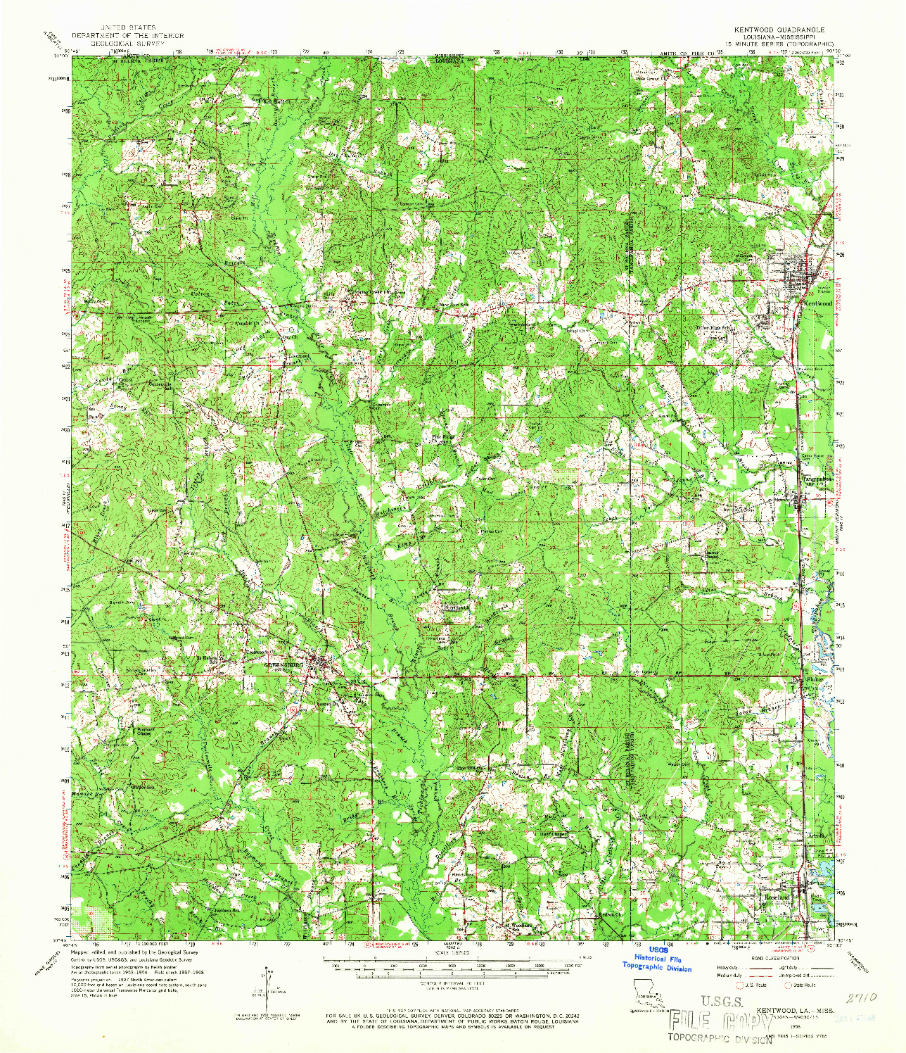 USGS 1:62500-SCALE QUADRANGLE FOR KENTWOOD, LA 1958