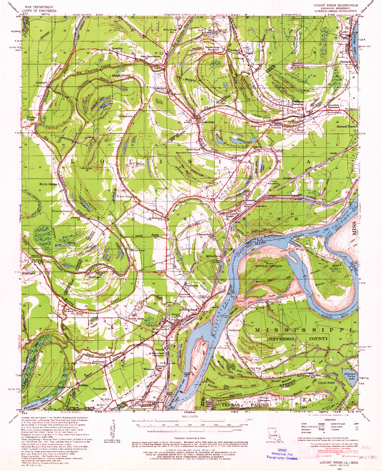 USGS 1:62500-SCALE QUADRANGLE FOR LOCUST RIDGE, LA 1939