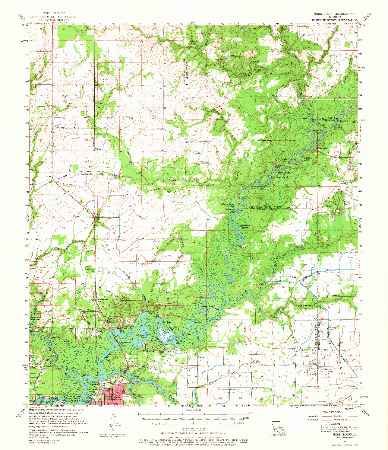 USGS 1:62500-SCALE QUADRANGLE FOR MOSS BLUFF, LA 1957