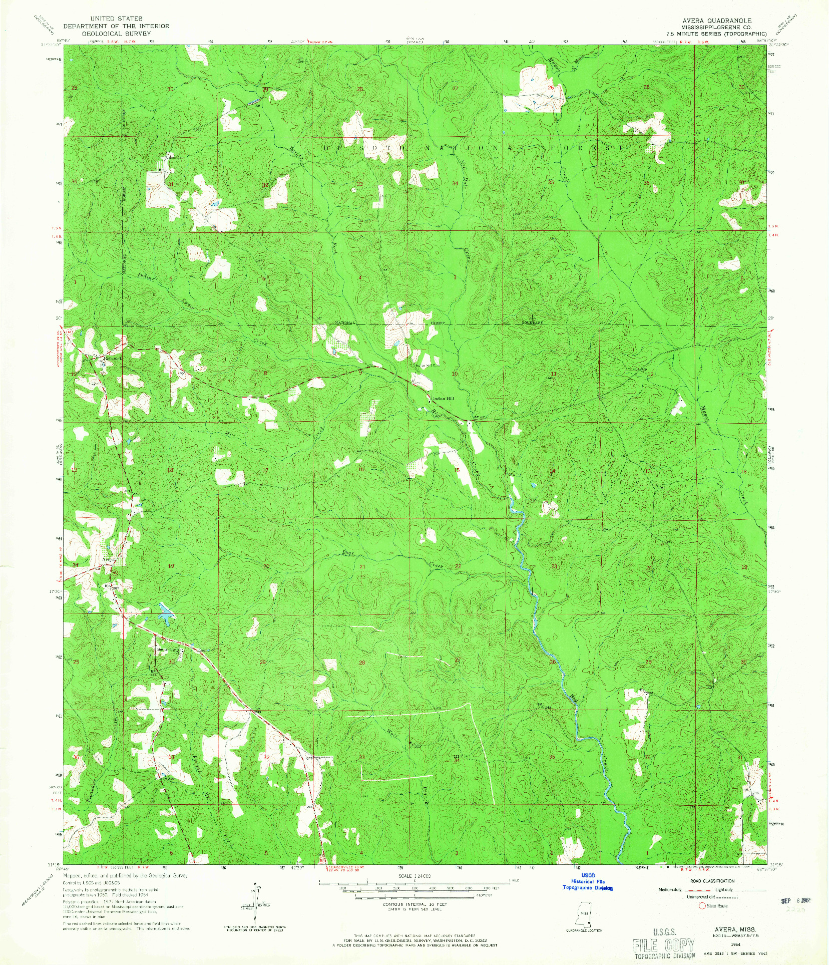 USGS 1:24000-SCALE QUADRANGLE FOR AVERA, MS 1964