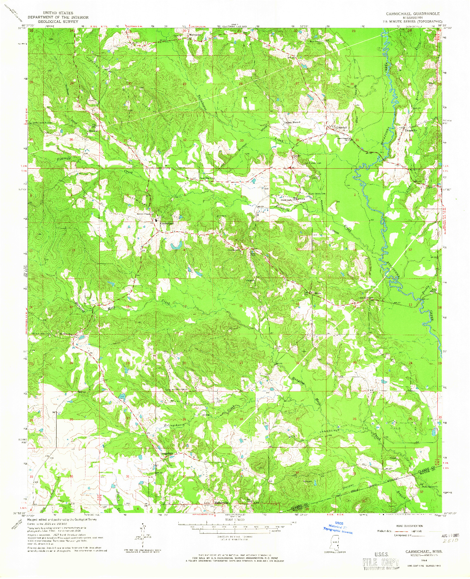 USGS 1:24000-SCALE QUADRANGLE FOR CARMICHAEL, MS 1964