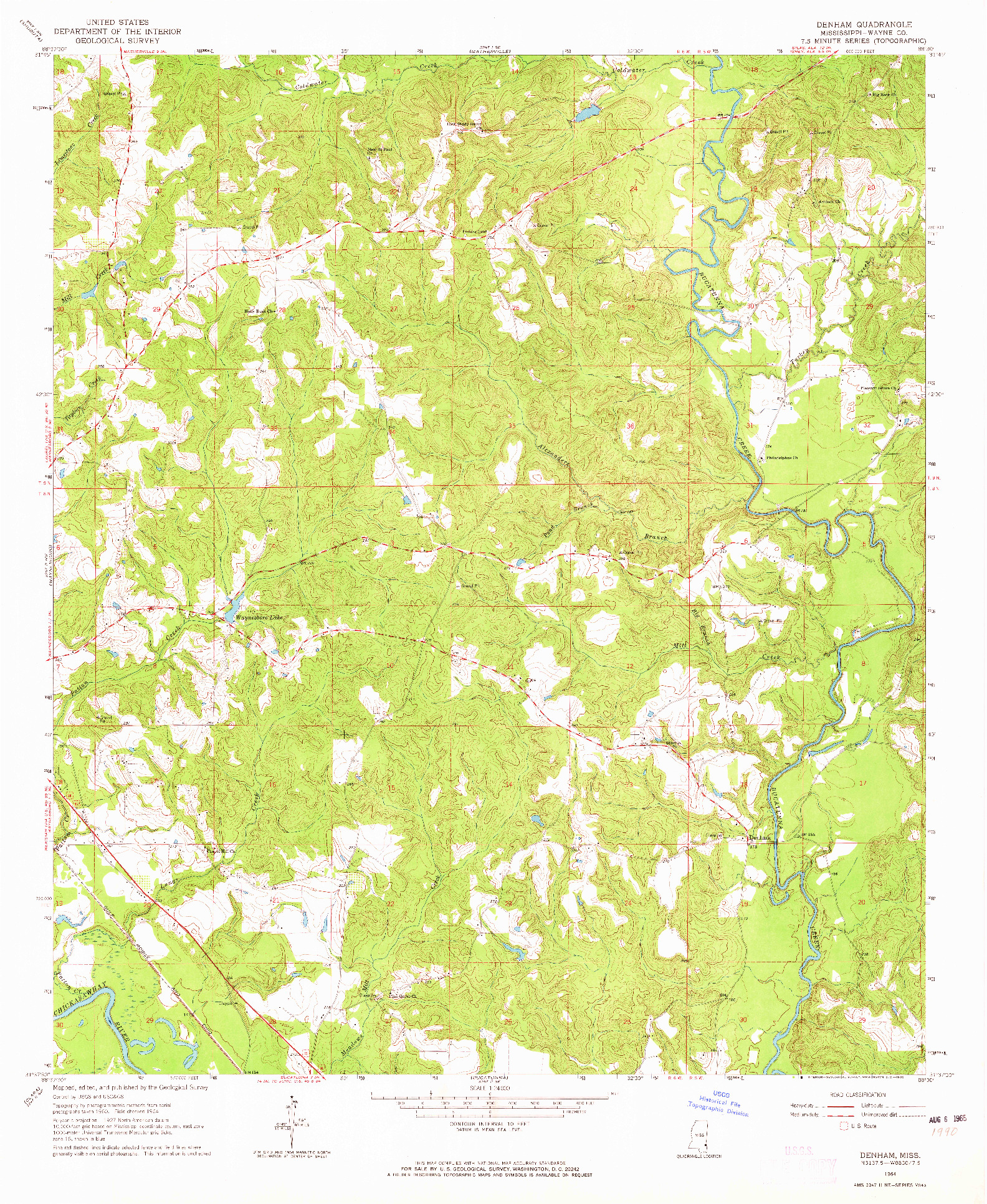 USGS 1:24000-SCALE QUADRANGLE FOR DENHAM, MS 1964