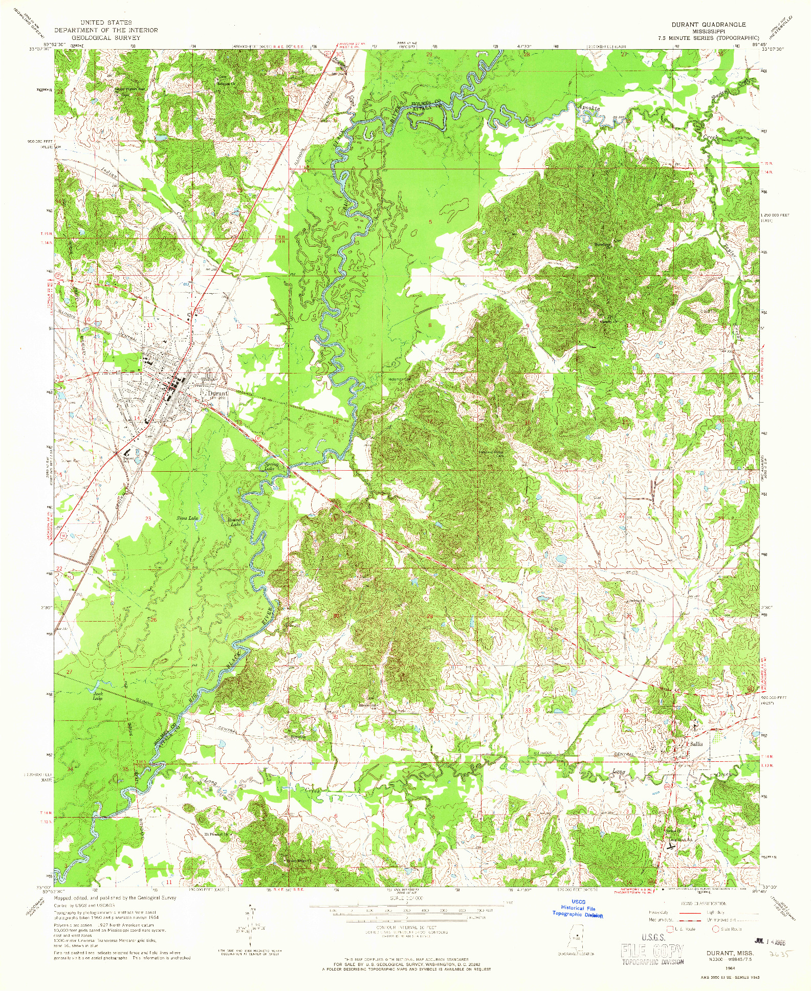 USGS 1:24000-SCALE QUADRANGLE FOR DURANT, MS 1964